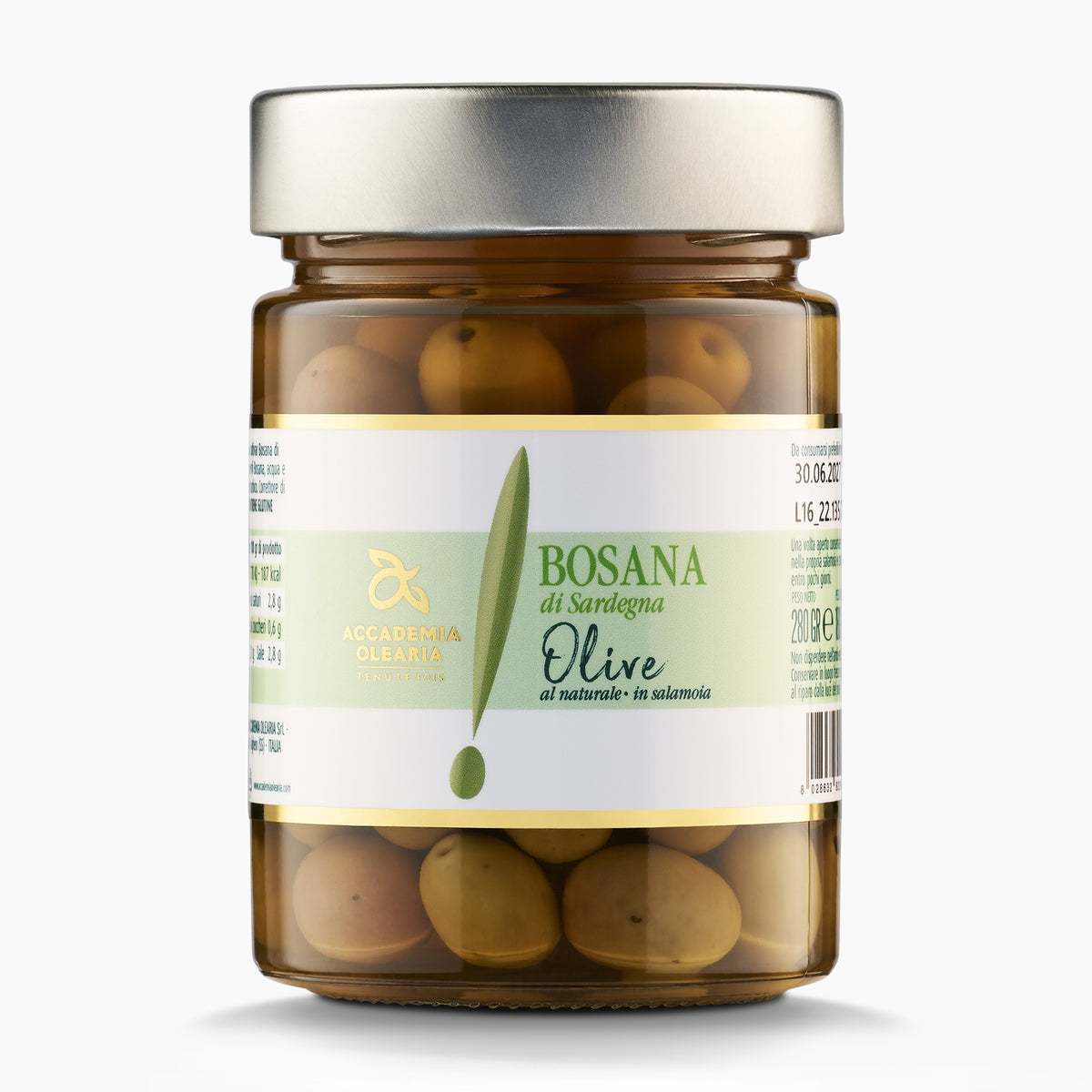 180g jar of Accademia Olearia Bosana Olives in Brine from Italy.