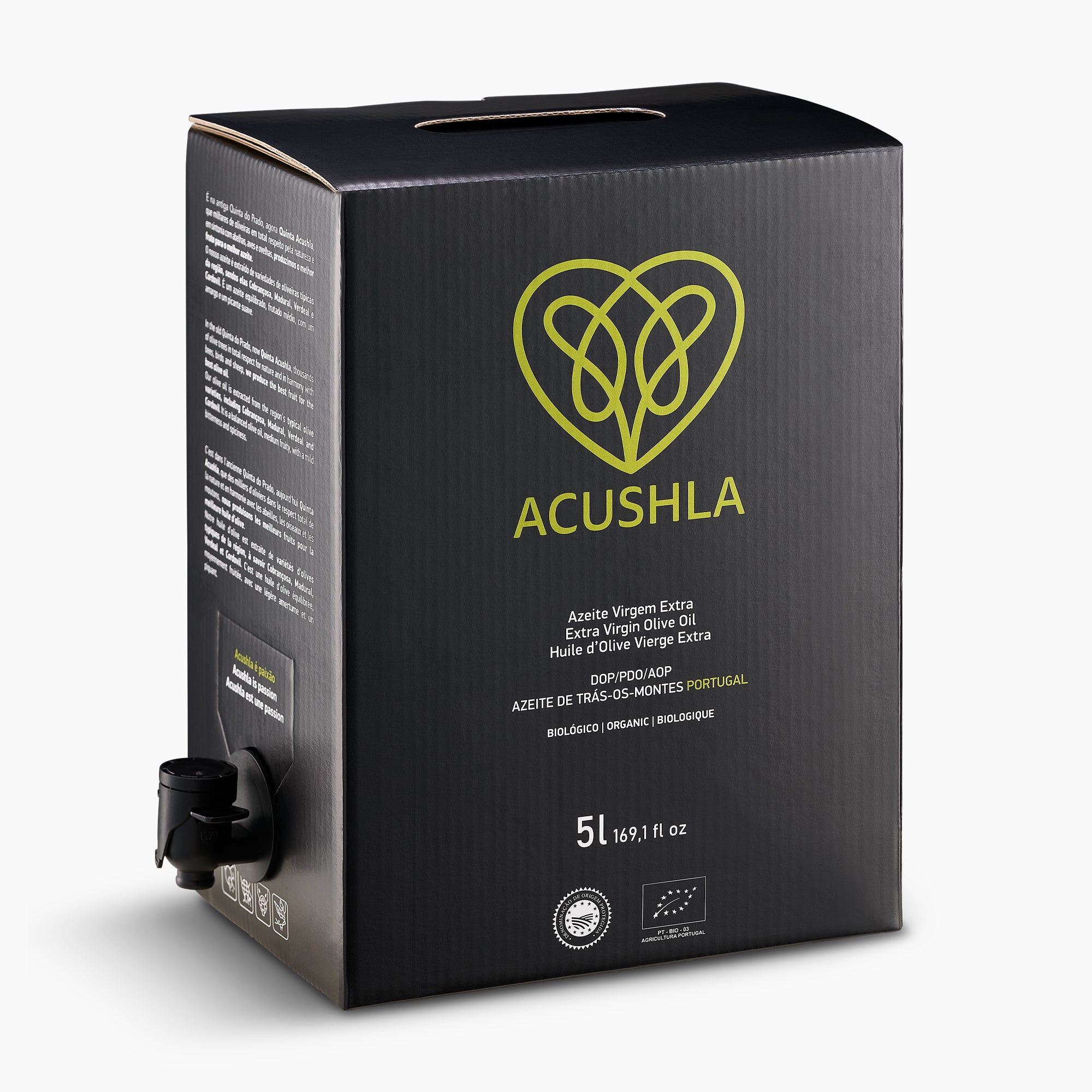 Acushla Organic DOP Trás-os-Montes 5L Bag-in-Box with dispensing spout extended.