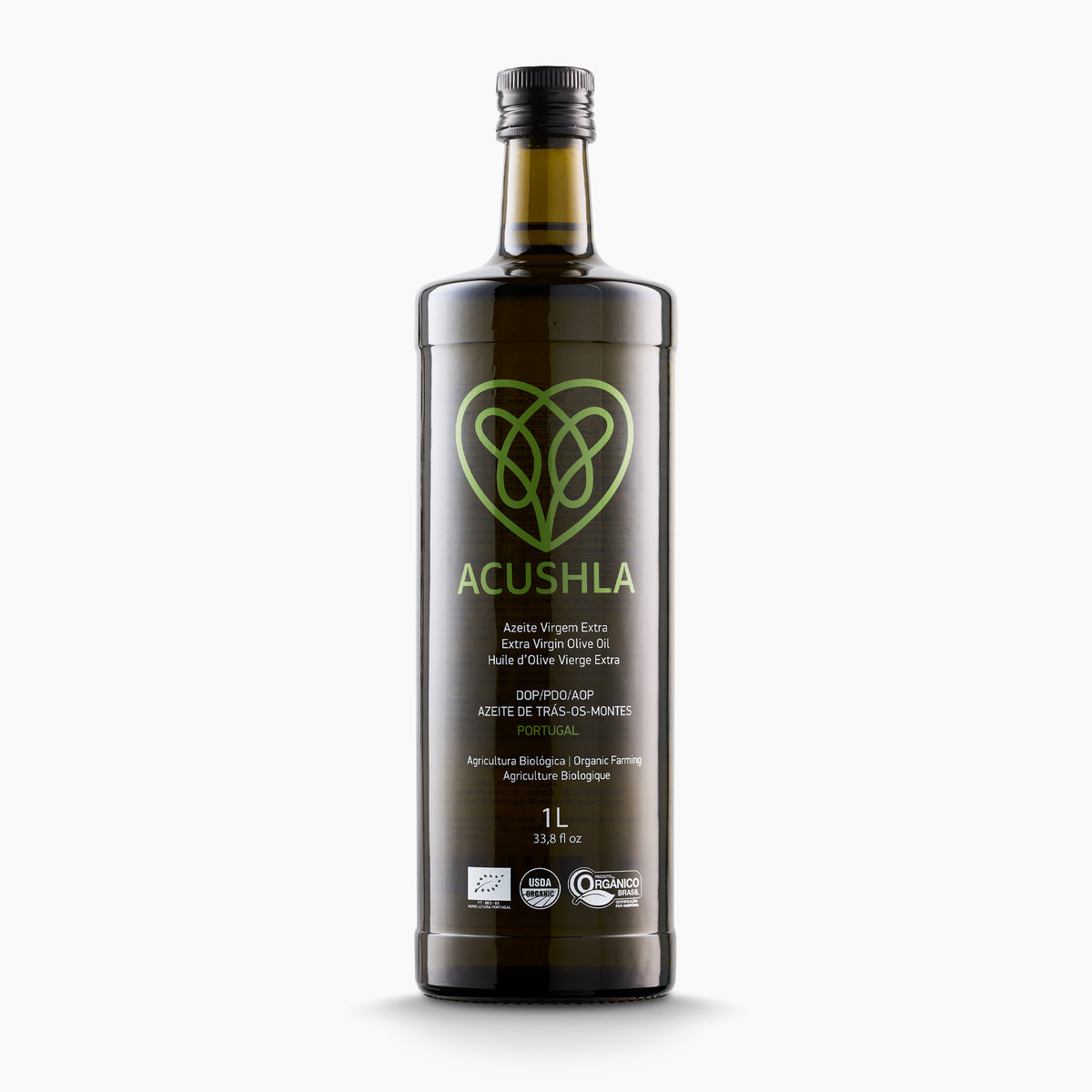 1L bottle of Acushla Organic DOP Trás-os-Montes extra virgin olive oil.