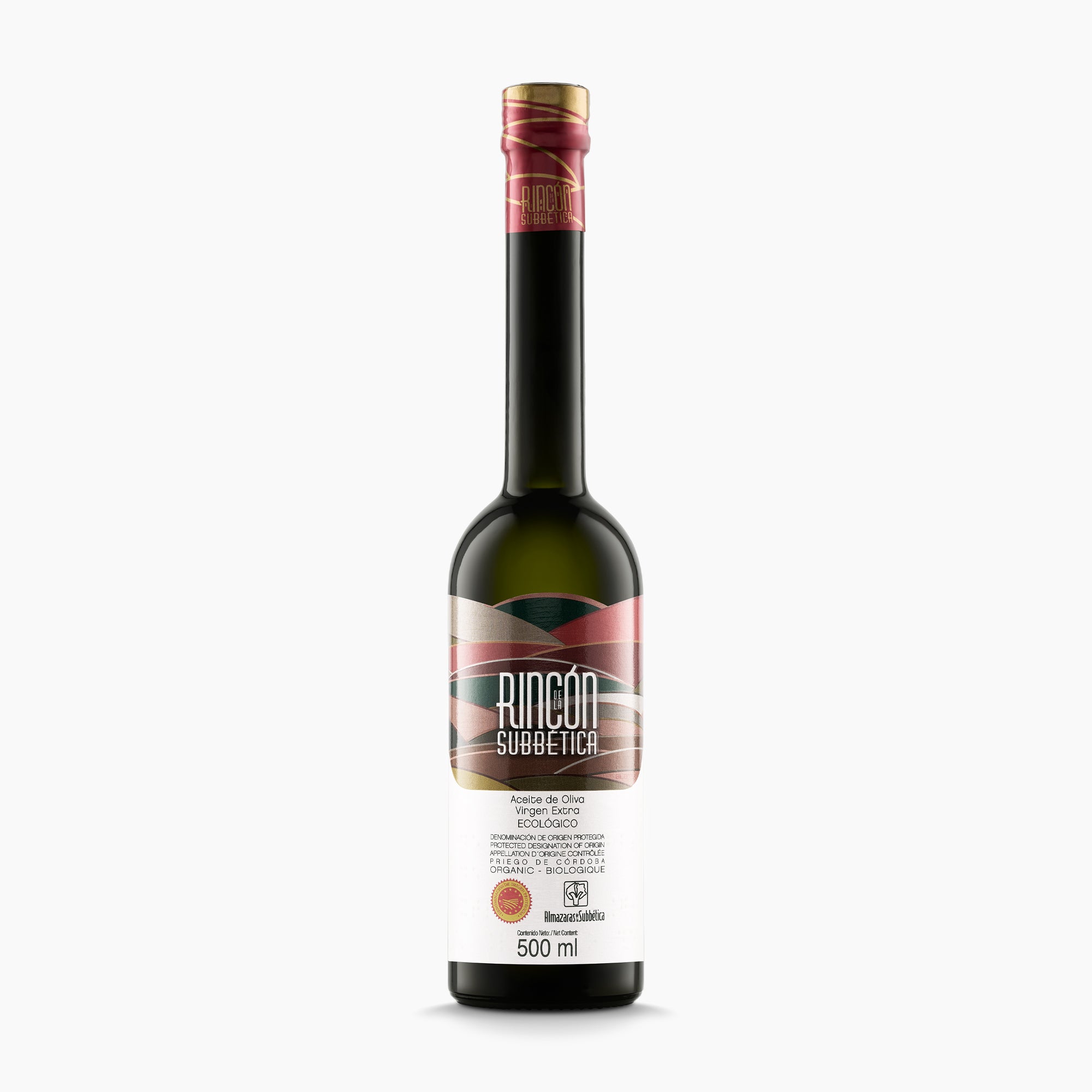 Rincón de la Subbética 500 ml organic Hojiblanca extra virgin olive oil bottle.
