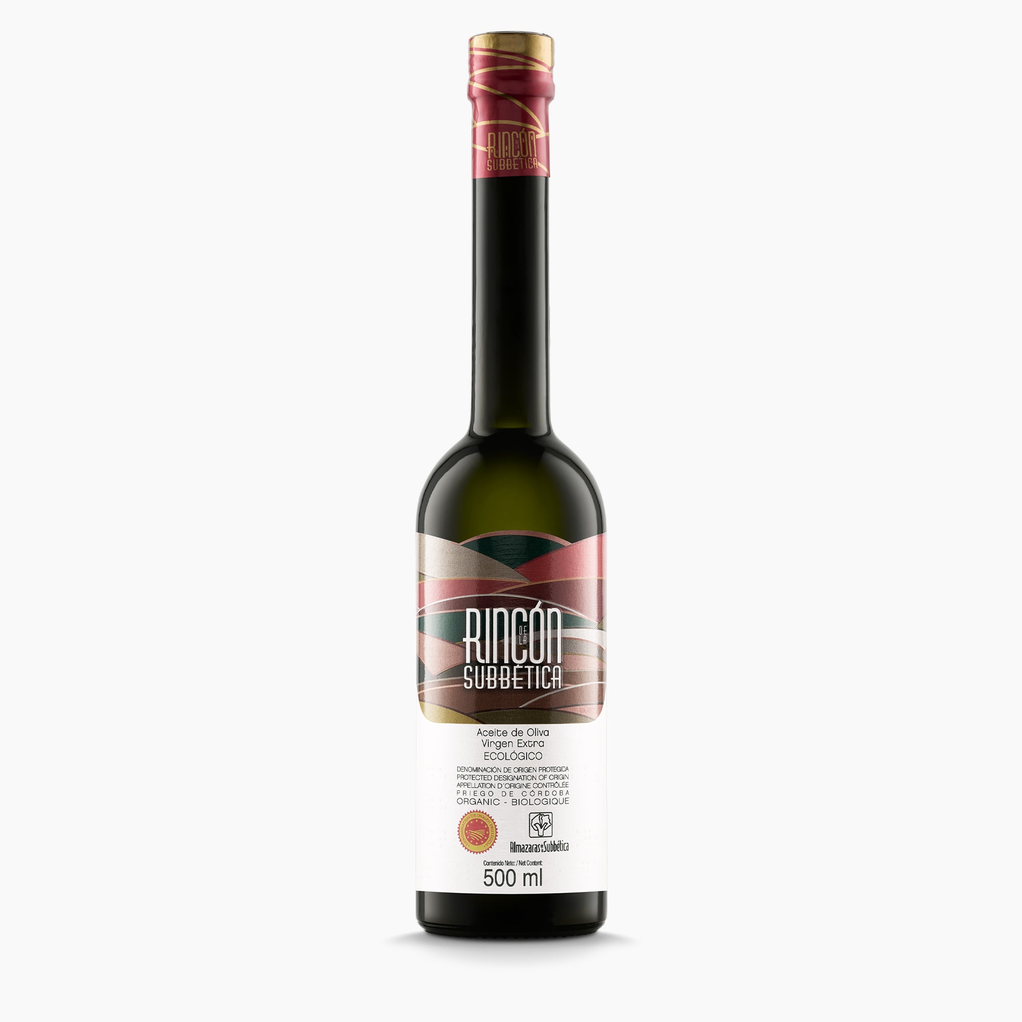 Rincón de la Subbética 500 ml organic Hojiblanca extra virgin olive oil bottle.