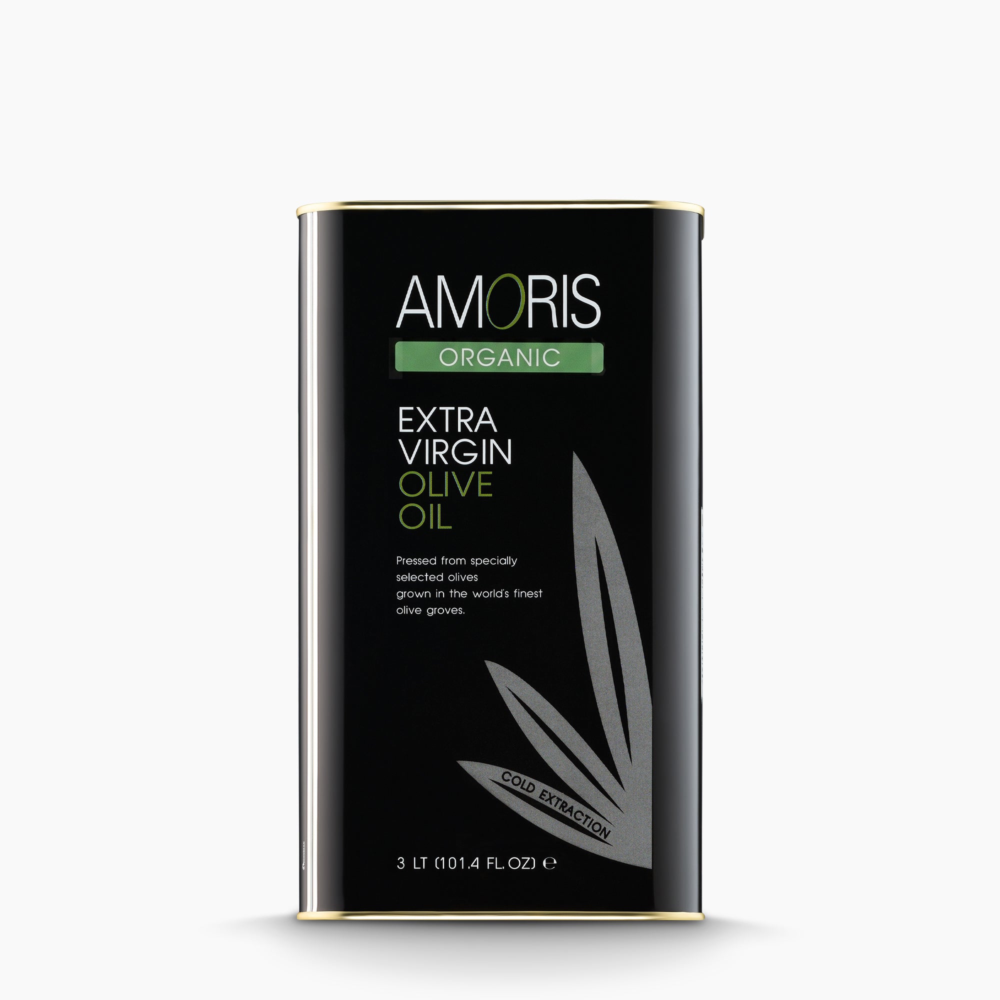 A 3L Tin of Amoris Organic extra virgin olive oil from Crete, Greece.