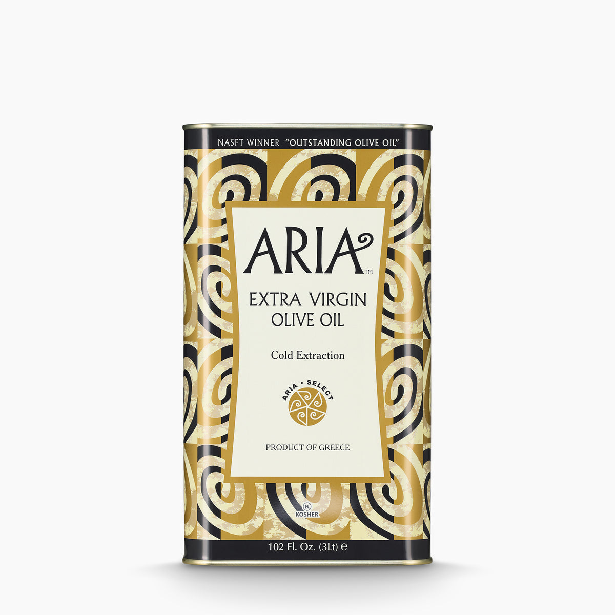 3L tin of Aria Greek extra virgin olive oil from Crete, Greece.