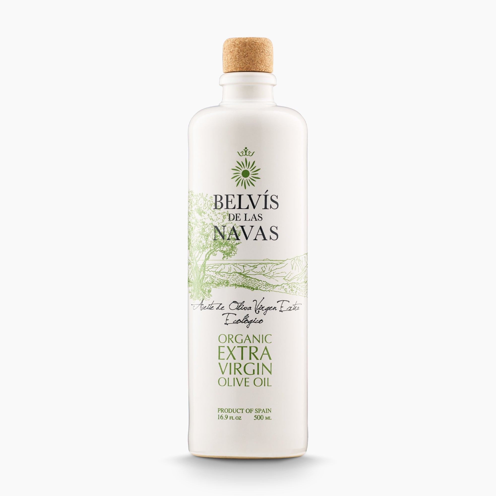 Belvís de las Navas extra virgin olive oil, 500 ml bottle from Andalusia, Spain.