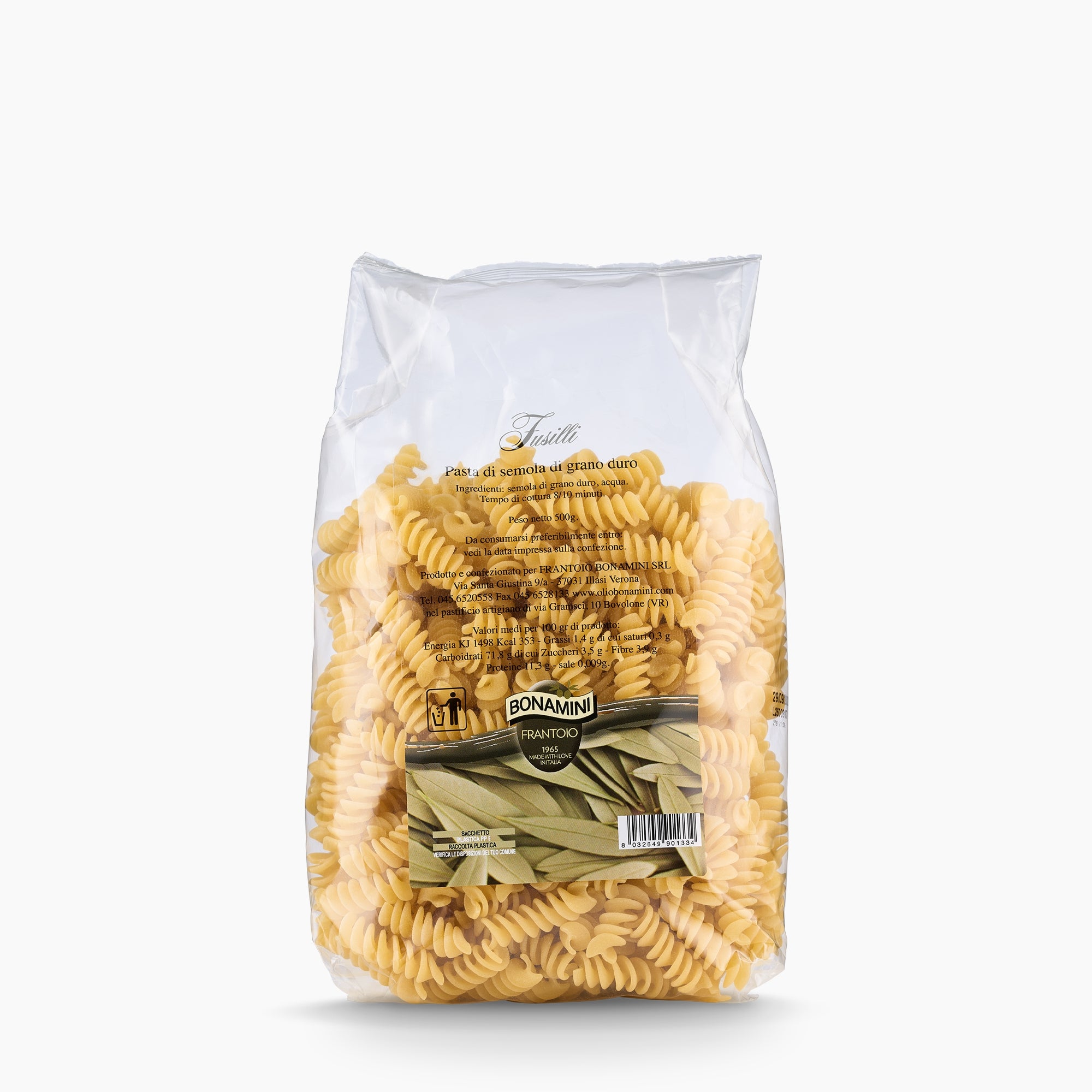 500 gr bag of Frantoio Bonamini Fusilli from Italy.