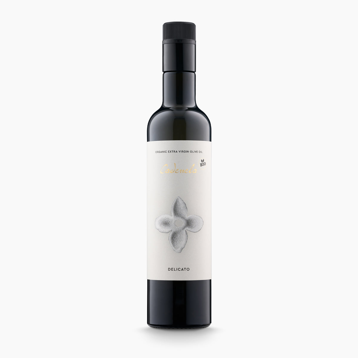 500 ml bottle of Cadenela Delicato Organic extra virgin olive oil.