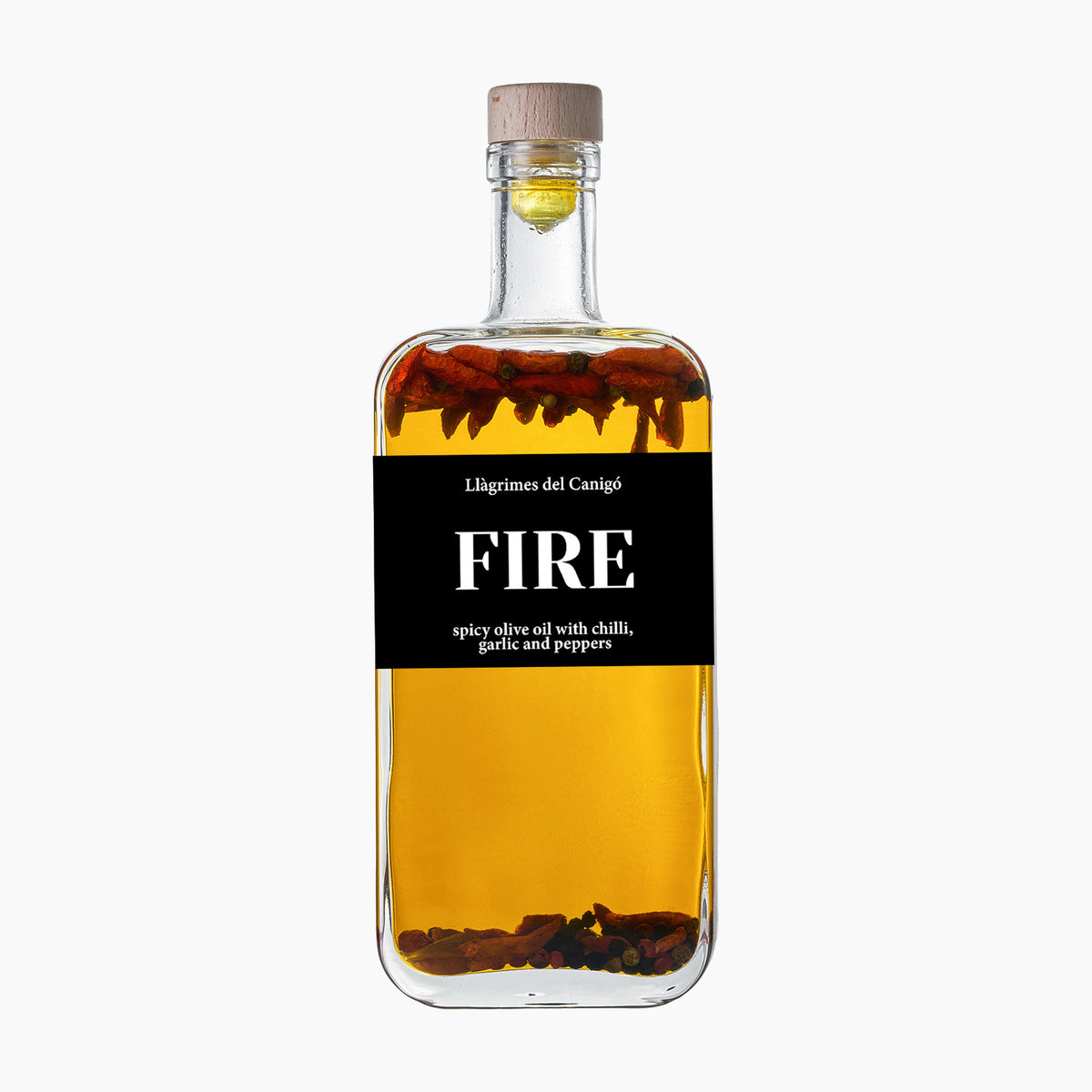 500 ml bottle of Llàgrimes del Canigó Fire extra virgin olive oil from Catalonia, Spain.