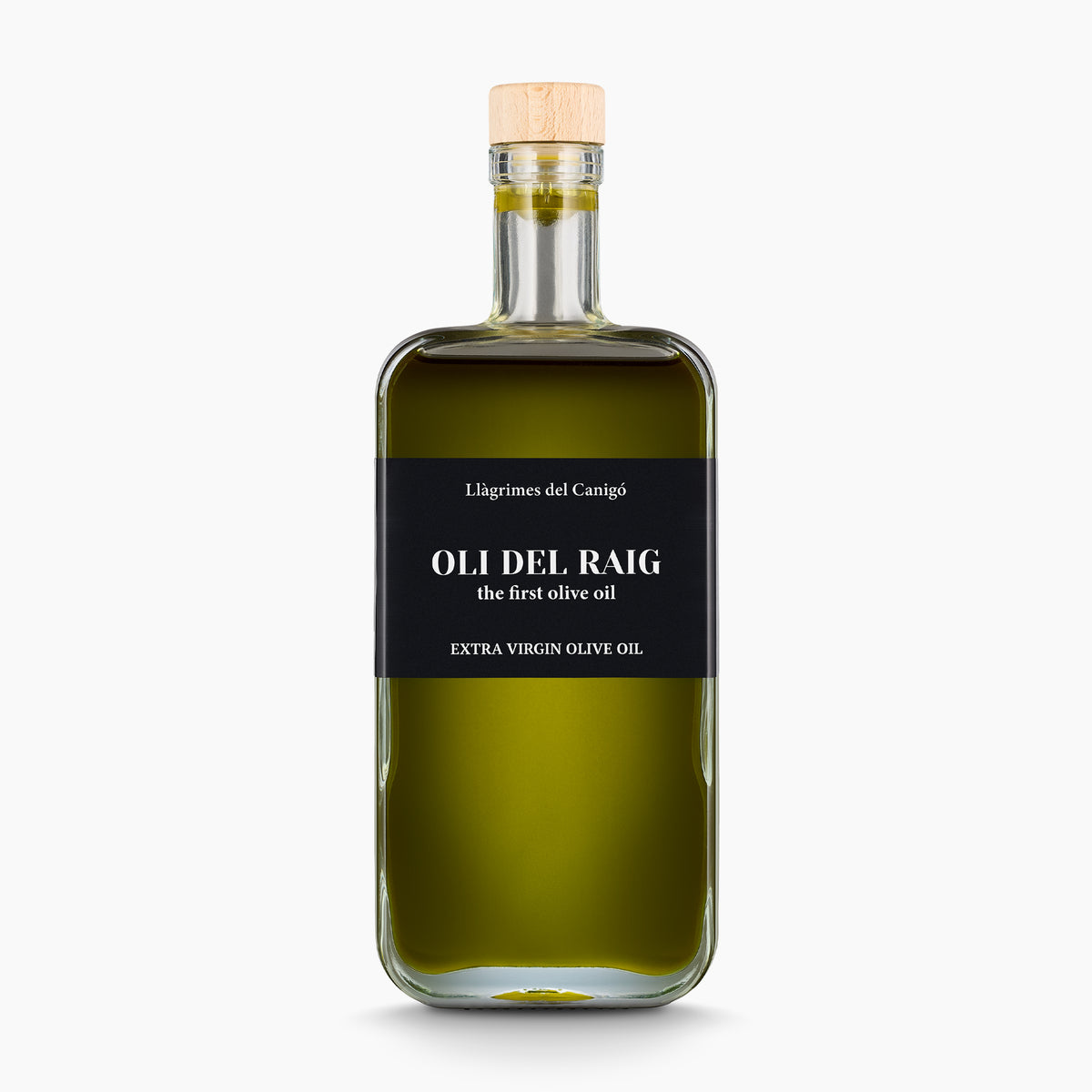 Llàgrimes del Canigó Oli del Raig Novello in a 500 ml glass bottle.