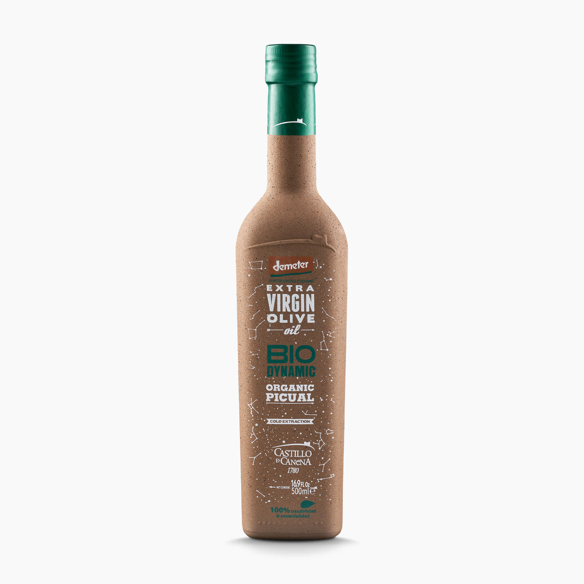 500 ml bottle of Castillo de Canena Biodynamic Picual extra virgin olive oil.