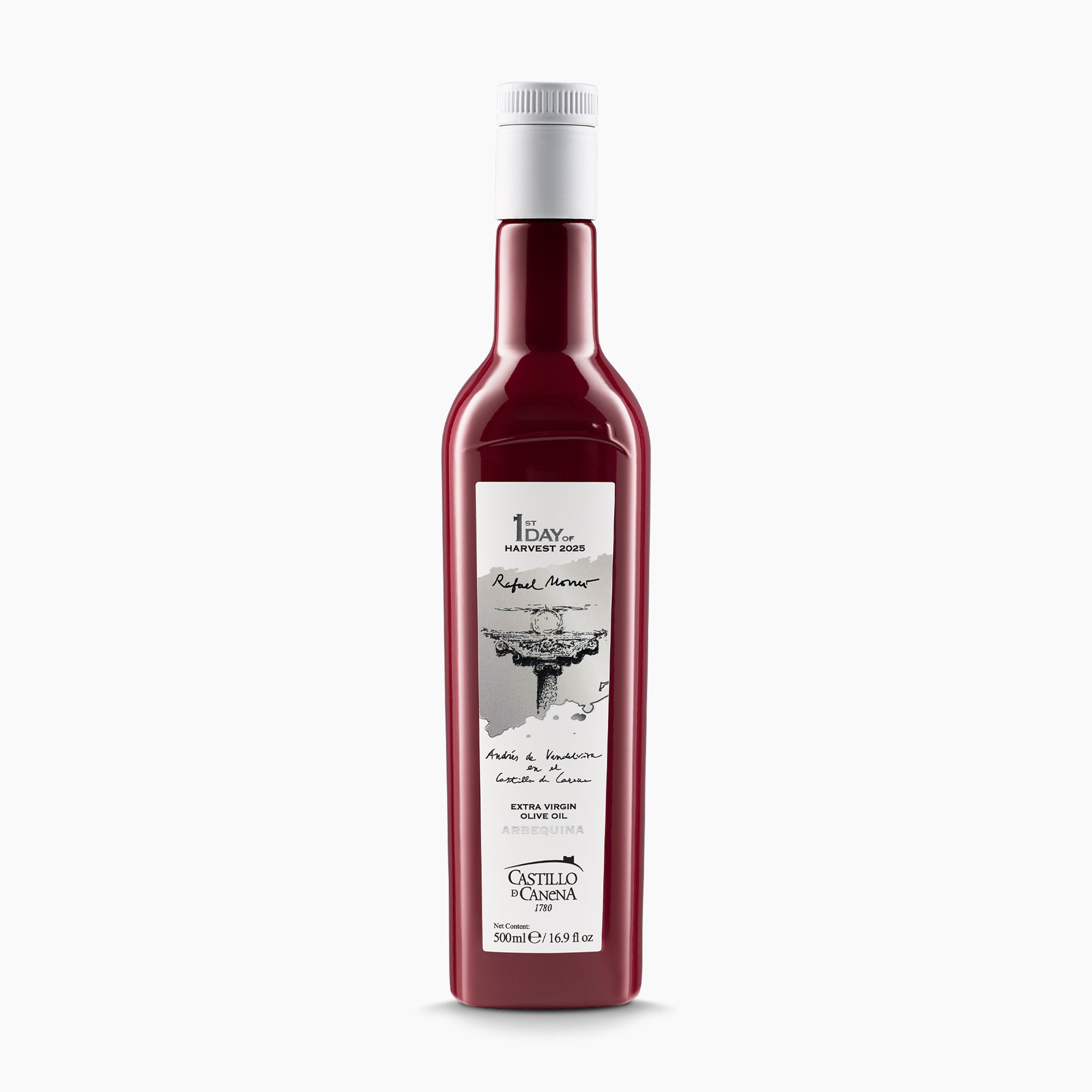 500 ml bottle of Castillo de Canena First Day Harvest Arbequina extra virgin olive oil.