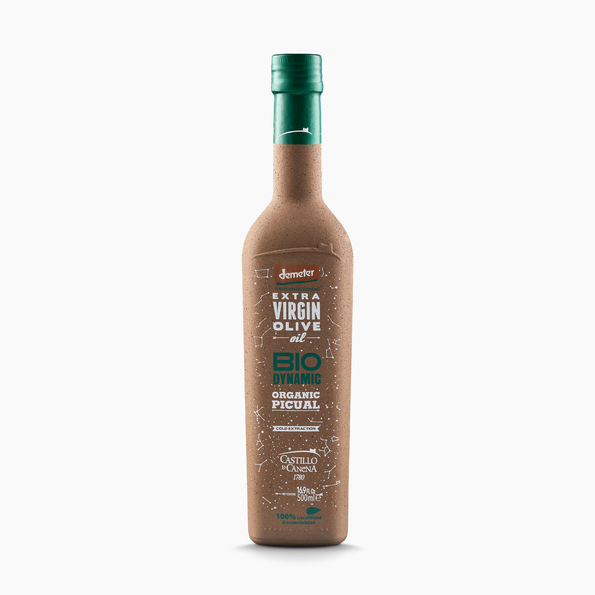 500 ml bottle of Castillo de Canena Biodynamic Picual extra virgin olive oil.