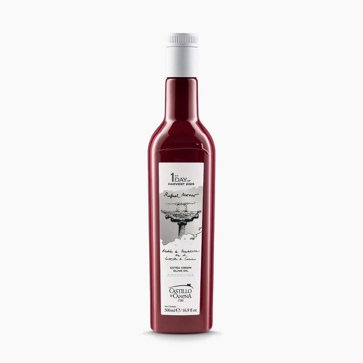 500 ml bottle of Castillo de Canena First Day Harvest Arbequina extra virgin olive oil.