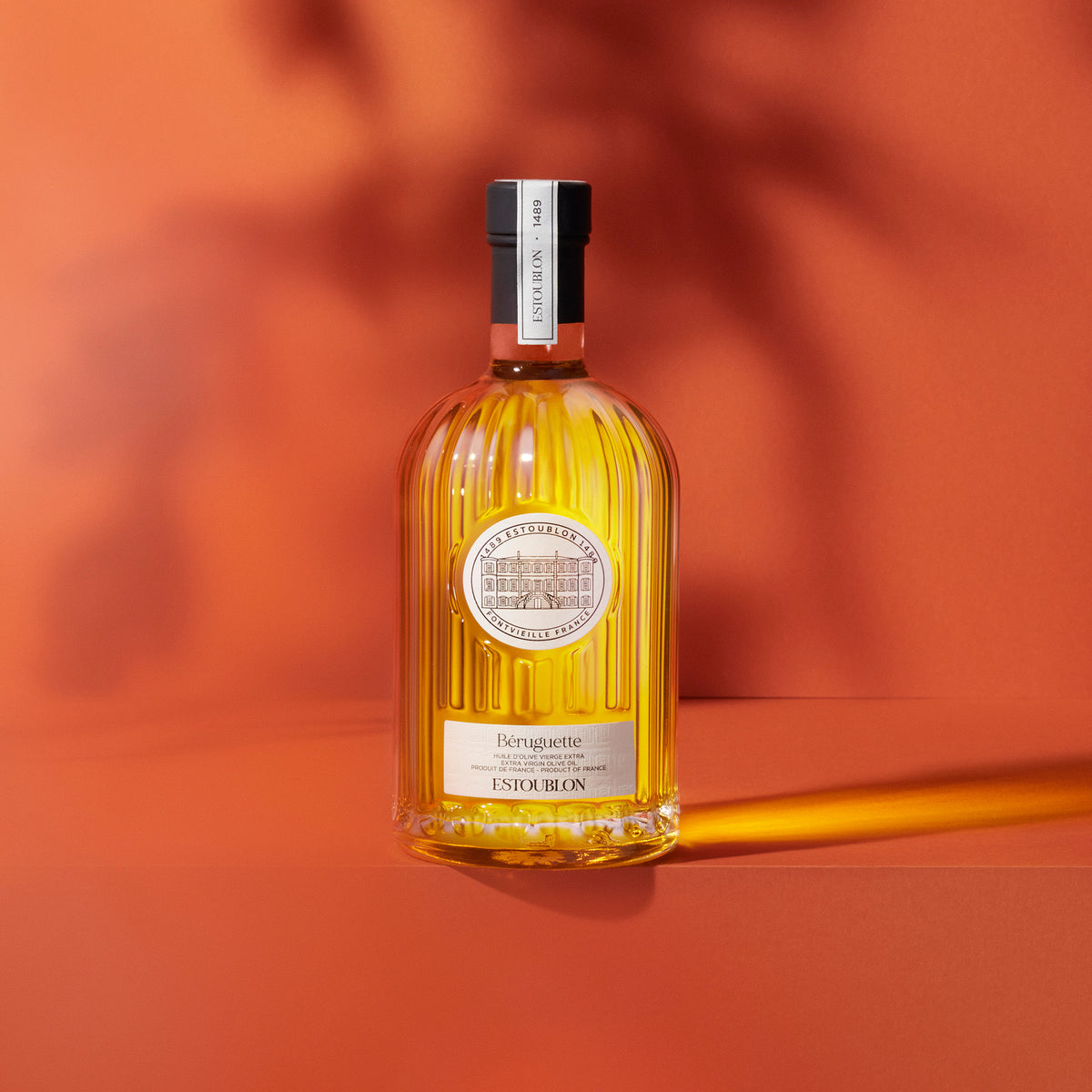 An Estoublon Beruguette 500 ml extra virgin olive oil bottle.
