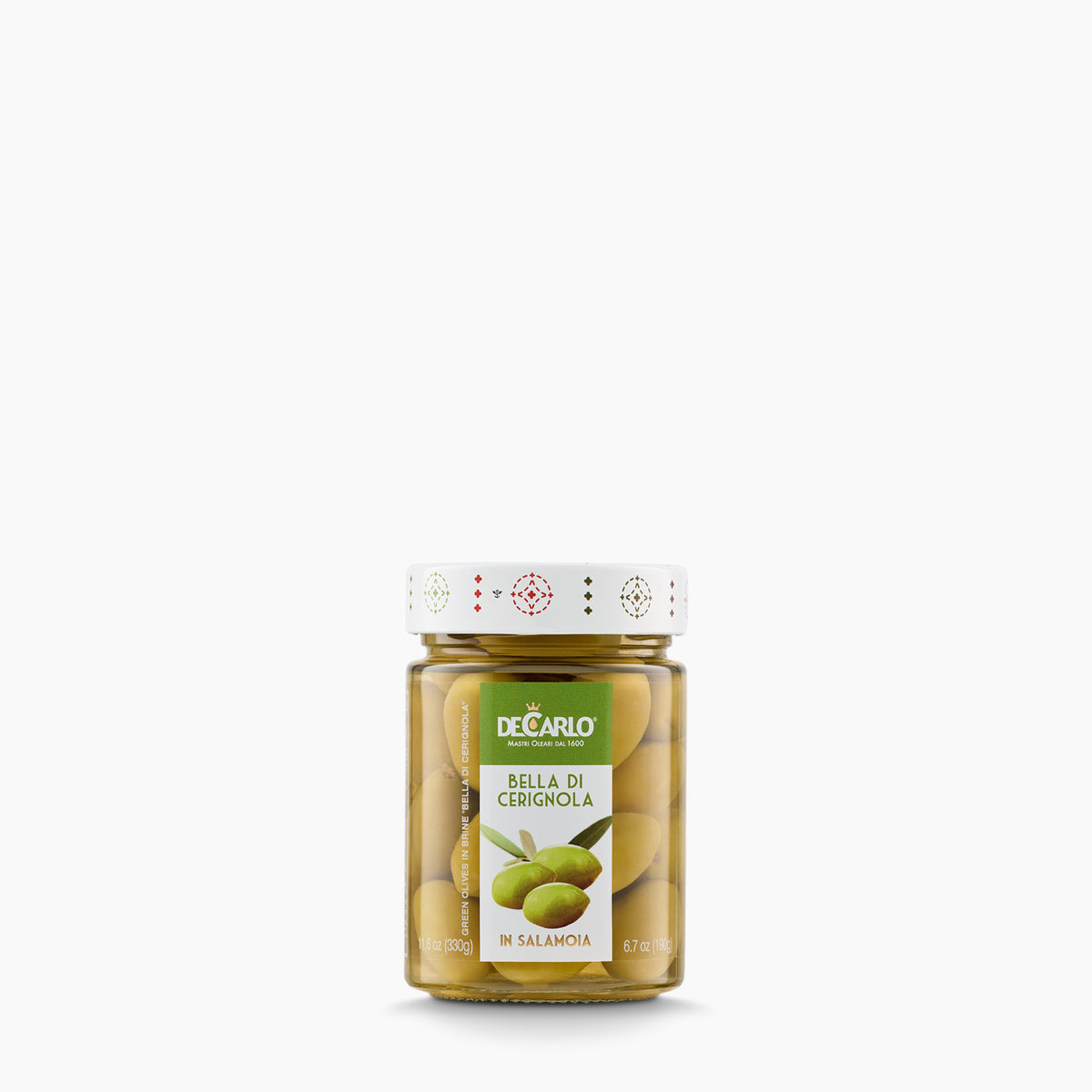 190g jar of De Carlo Bella di Cerignola Olives from Puglia, Italy.