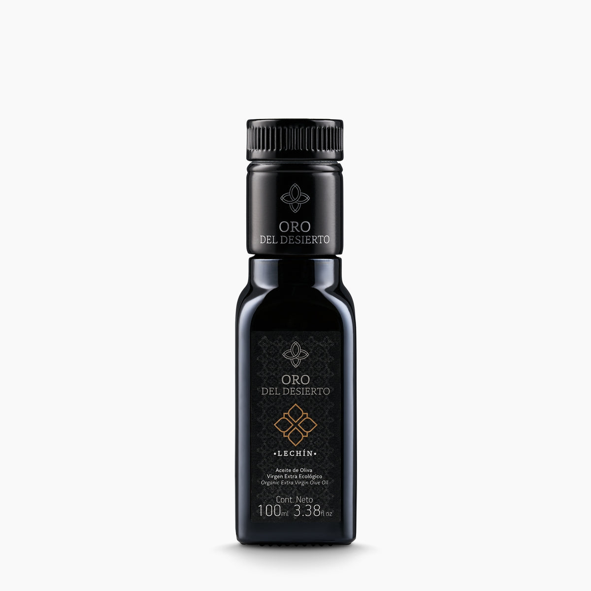 Oro del Desierto Organic Lechín extra virgin olive oil from Spain in a 100 ml bottle.