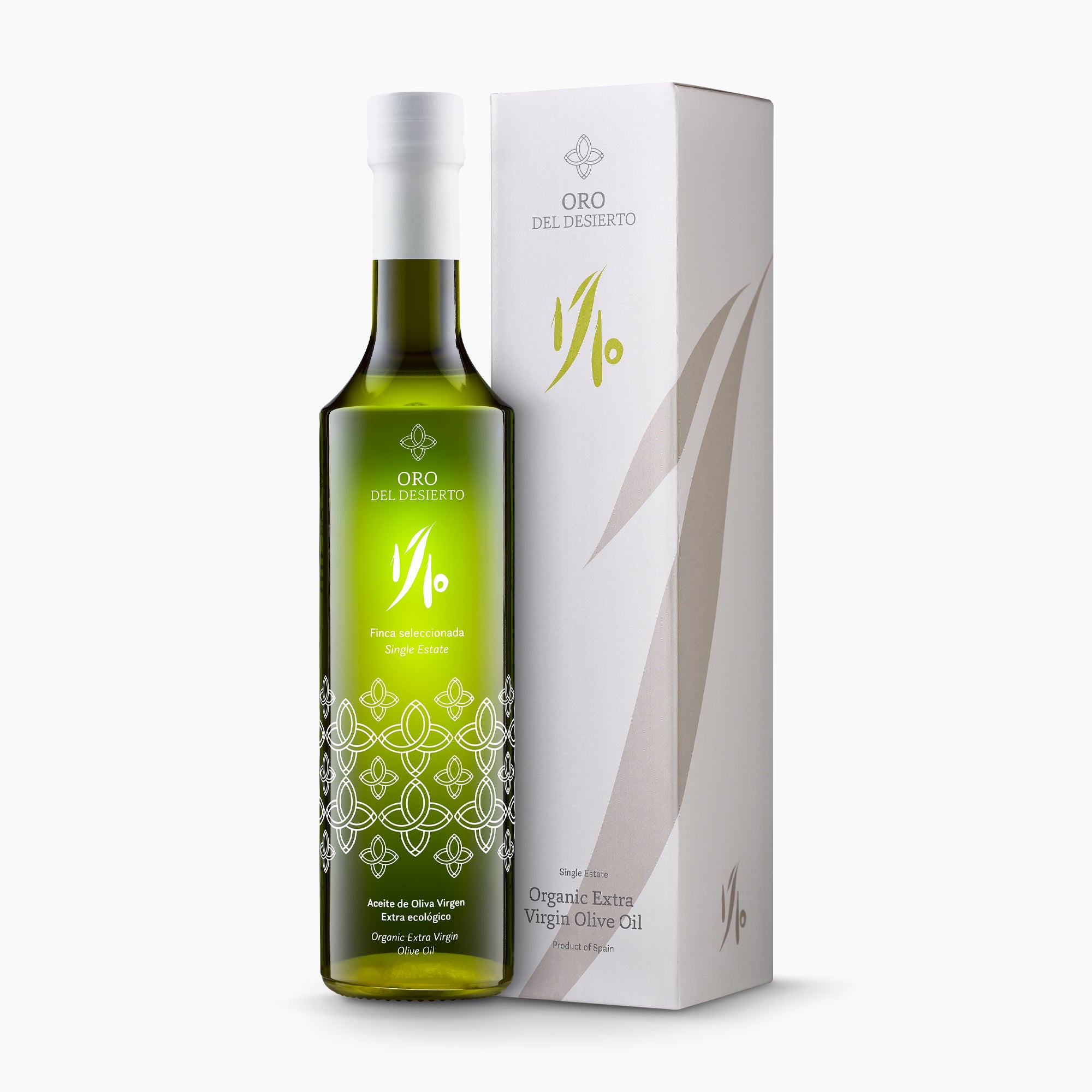 500ml Oro del Desierto Organic 1/10 Novello olive oil with gift box.