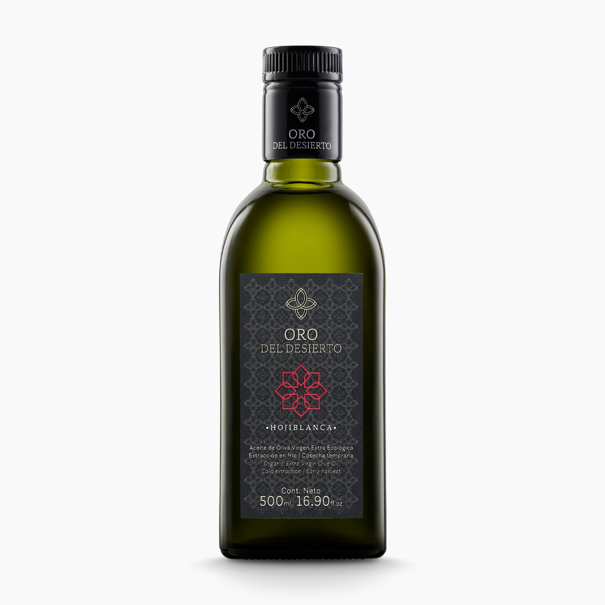 500ml bottle of Oro del Desierto Organic Hojiblanca extra virgin olive oil.