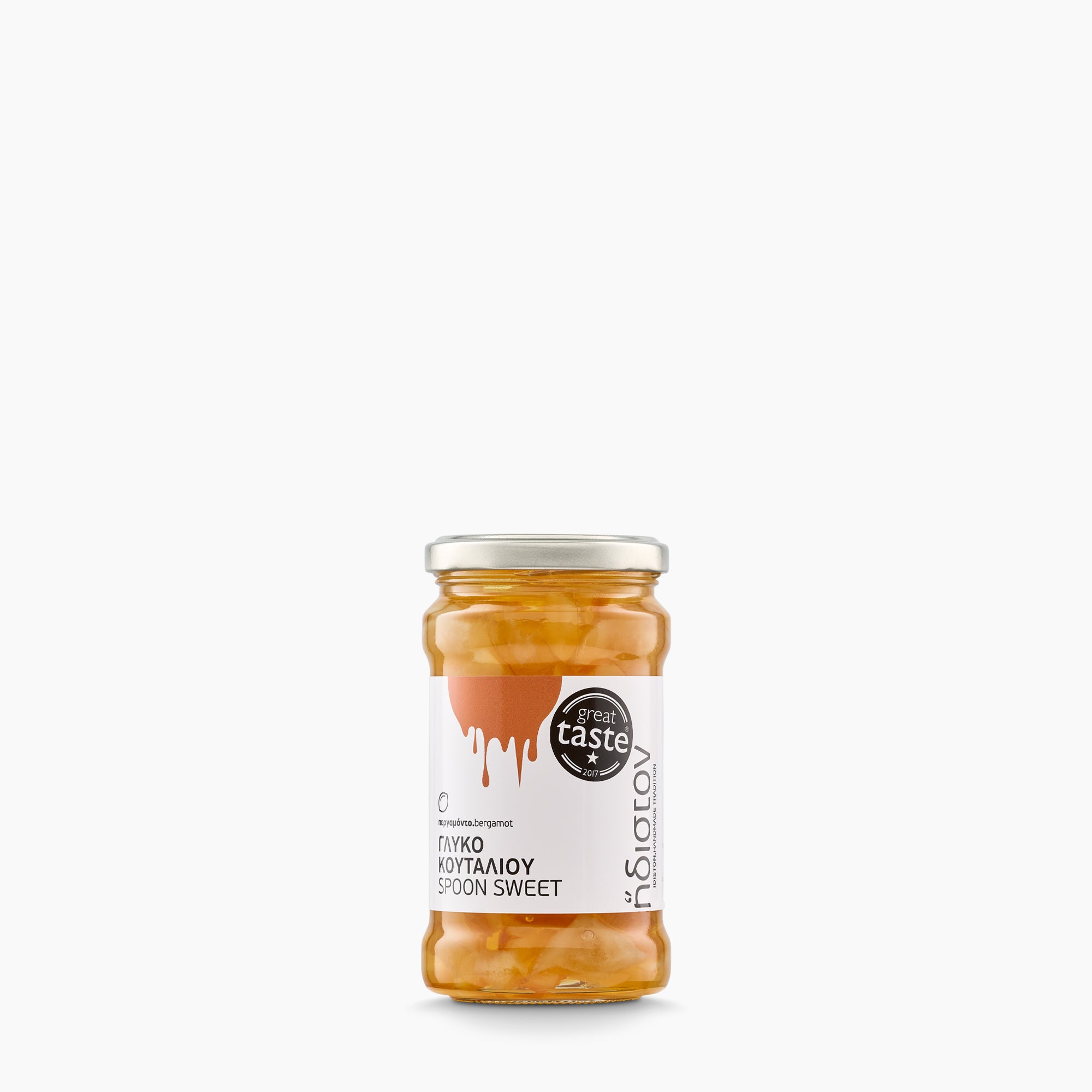 380g jar of Idiston Bergamot Spoon Sweet from Greece.