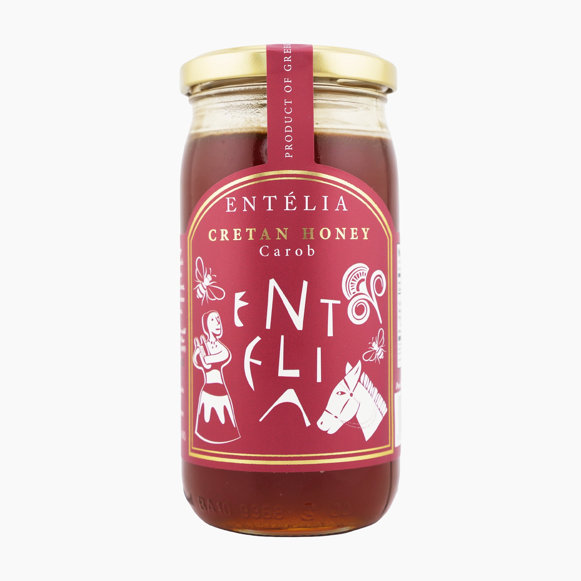 450g jar of Entelia Carob Cretan Honey from Greece.