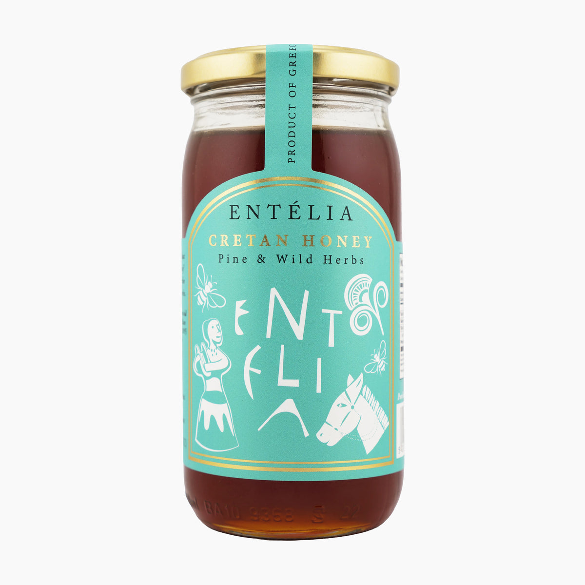 450g jar of Entelia Pine & Wild Herbs Cretan Honey from Greece.