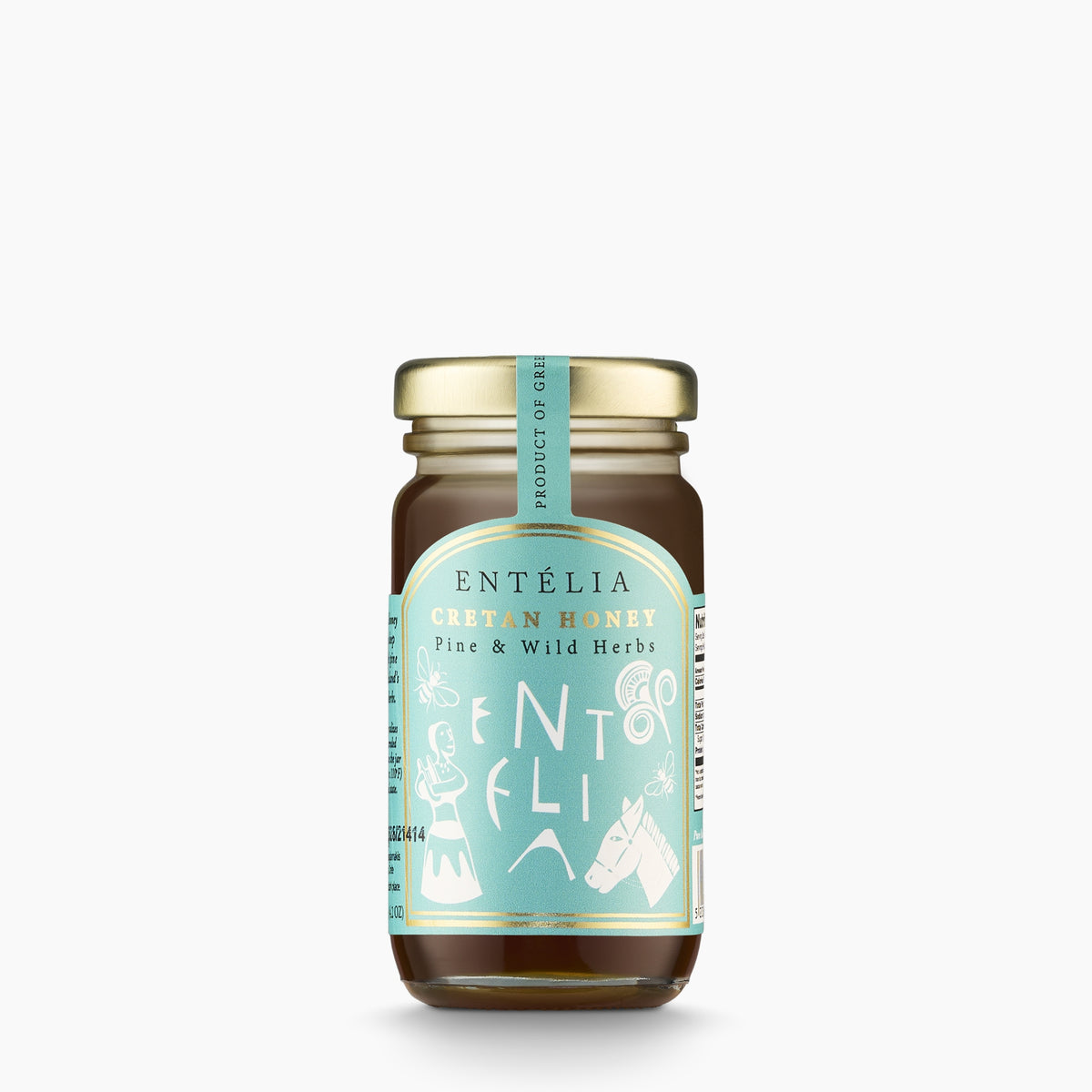 Entelia Pine & Wild Herbs Cretan Honey in a 100 g glass jar.