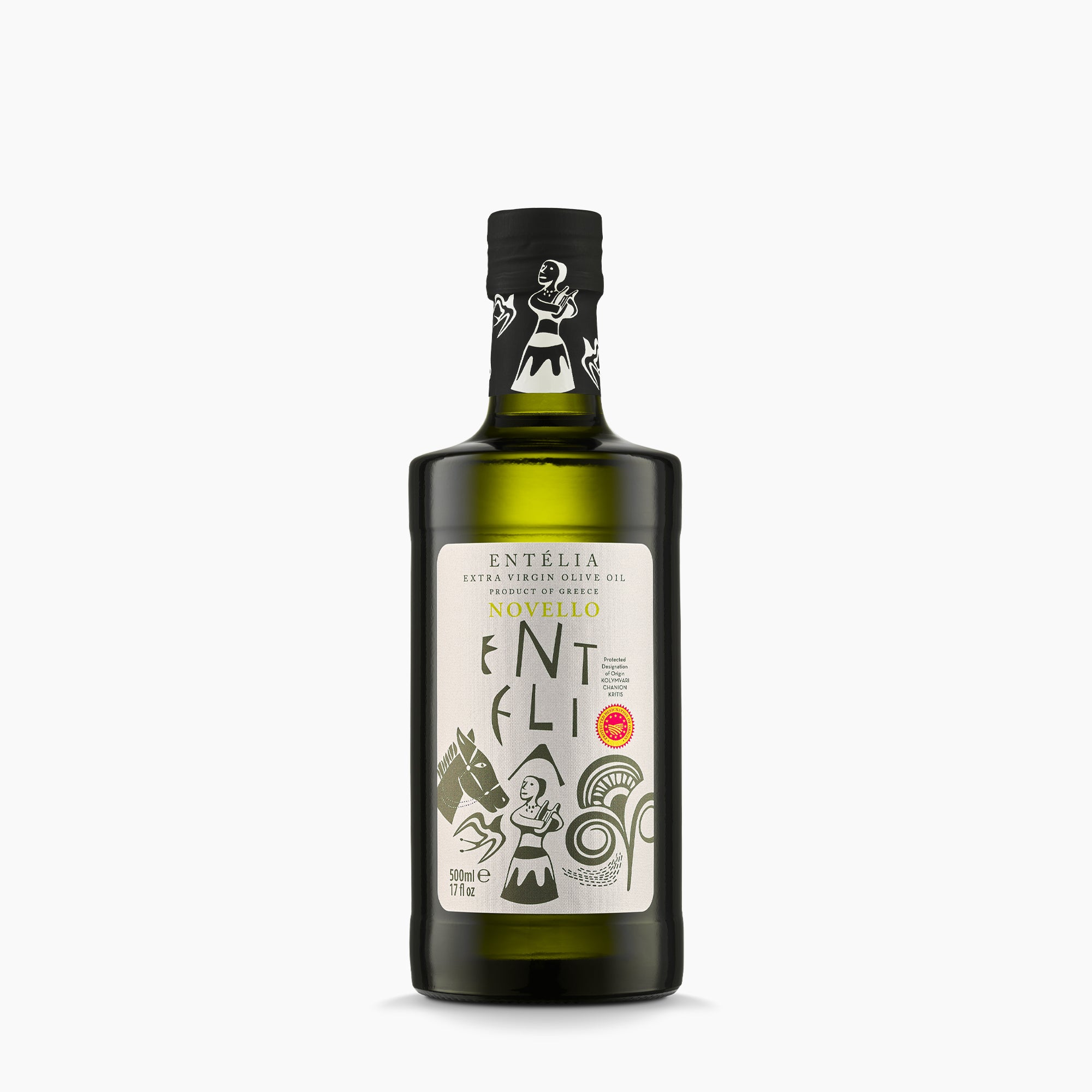 Entelia Novello 500ml extra virgin olive oil bottle.