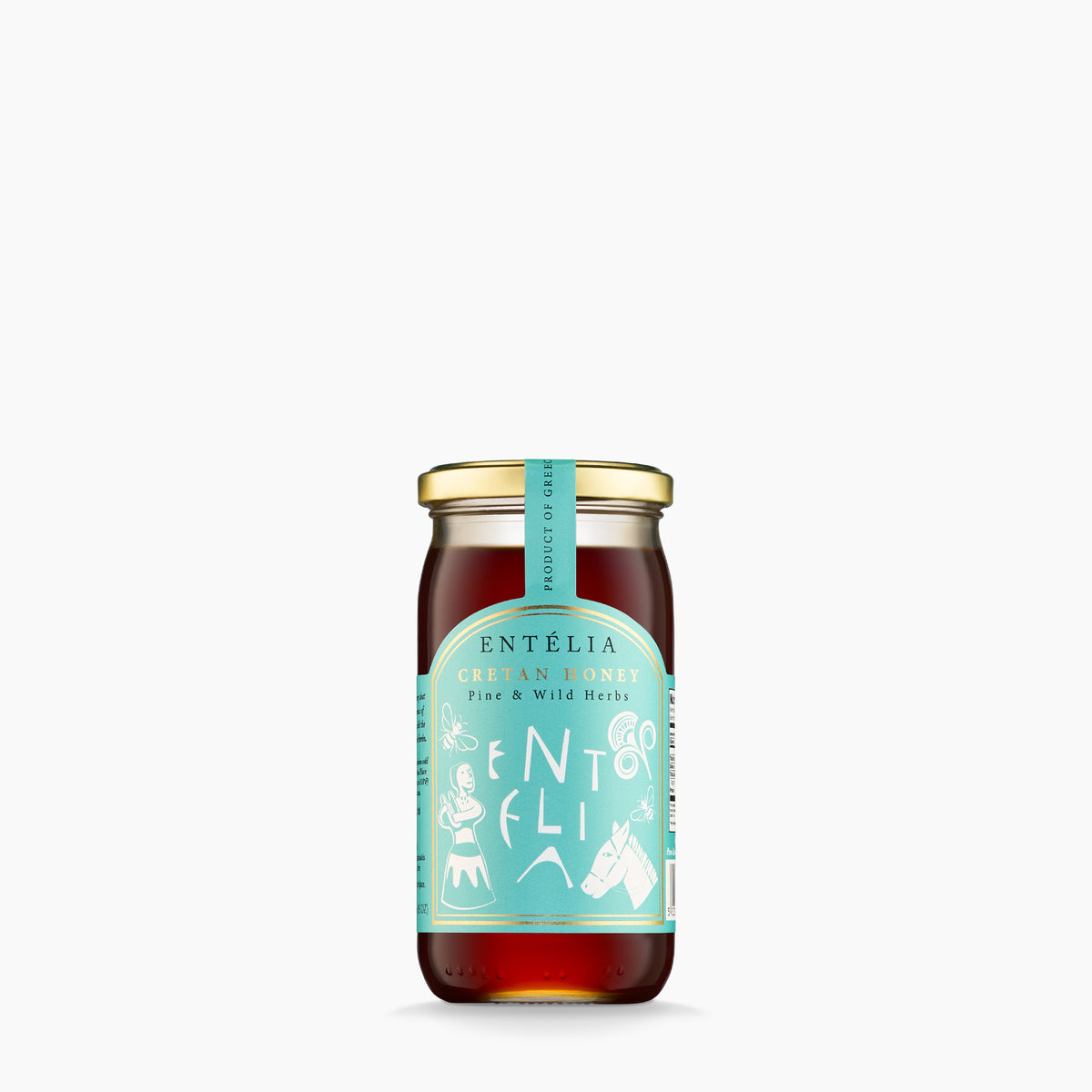 A 450g jar of Entelia Pine & Wild Herbs Cretan Honey from Greece.