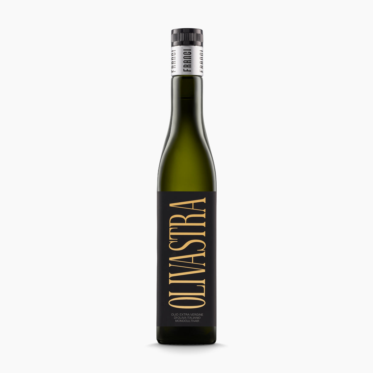 Franci Olivastra Seggianese 500 ml extra virgin olive oil bottle from Tuscany, Italy.