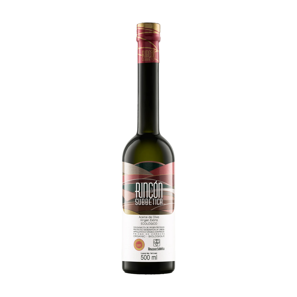 Rincón de la Subbética 500 ml organic Hojiblanca extra virgin olive oil bottle.