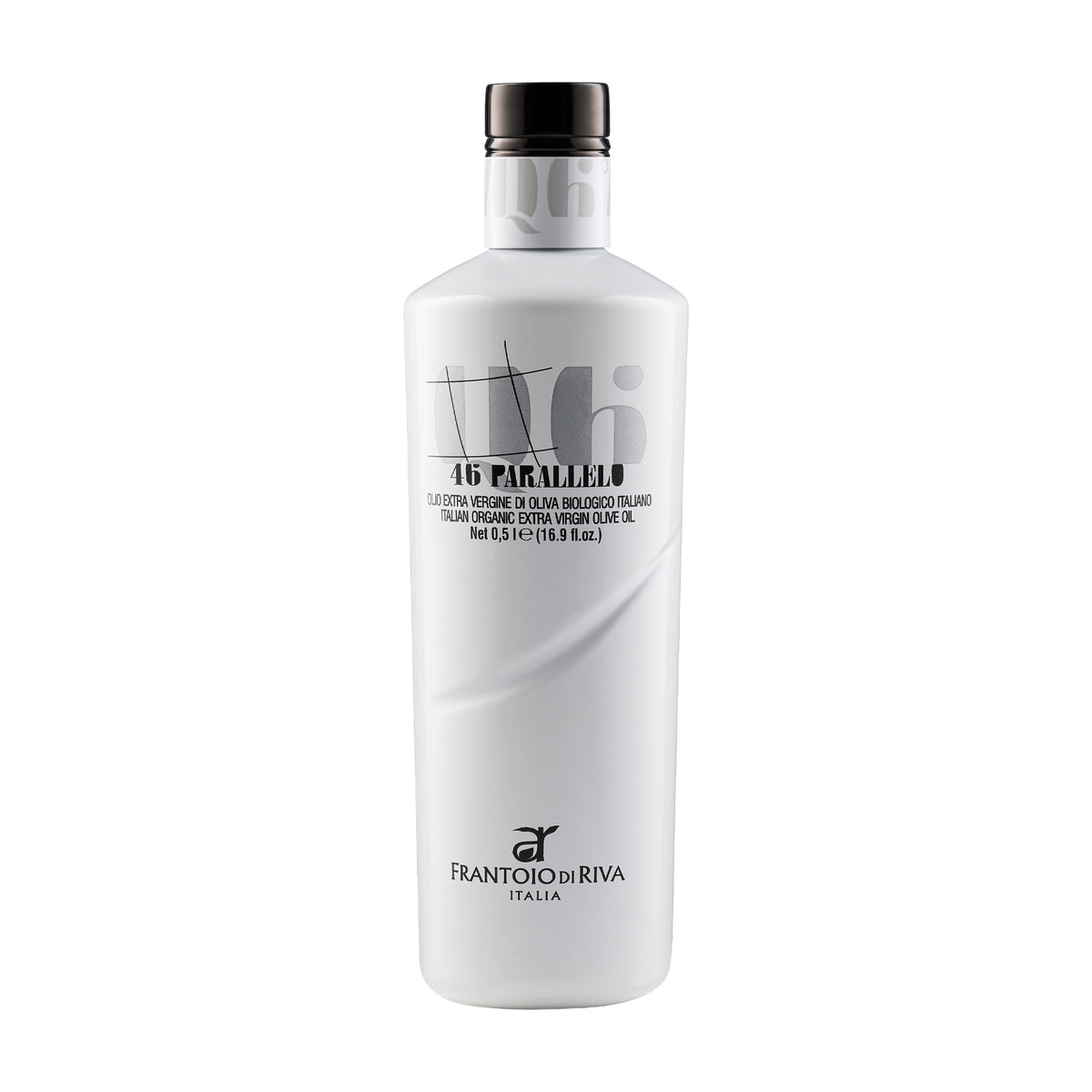 500 ml bottle of 46° Parallelo Organic extra virgin olive oil from Trentino Alto-Adige, Italy.