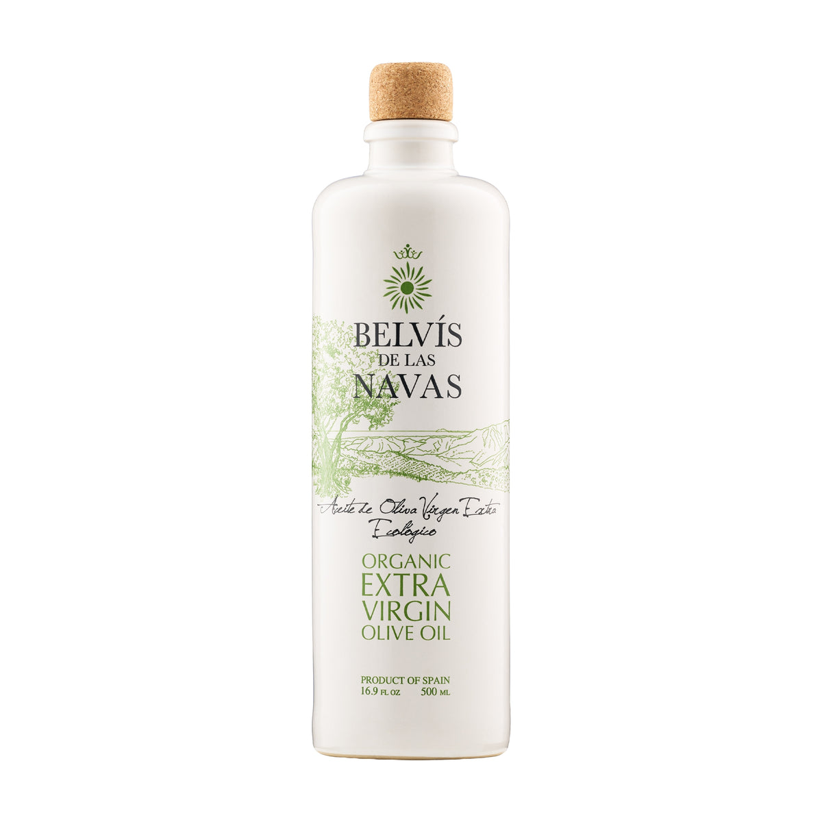Belvís de las Navas extra virgin olive oil, 500 ml bottle from Andalusia, Spain.