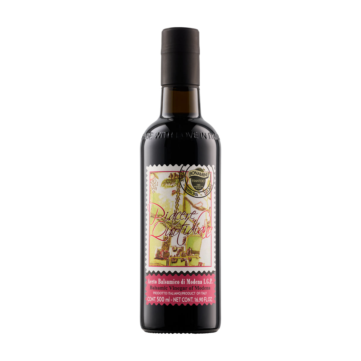 500 ml bottle of Frantoio Bonamini IGP Balsamic Vinegar of Modena Purple Label.