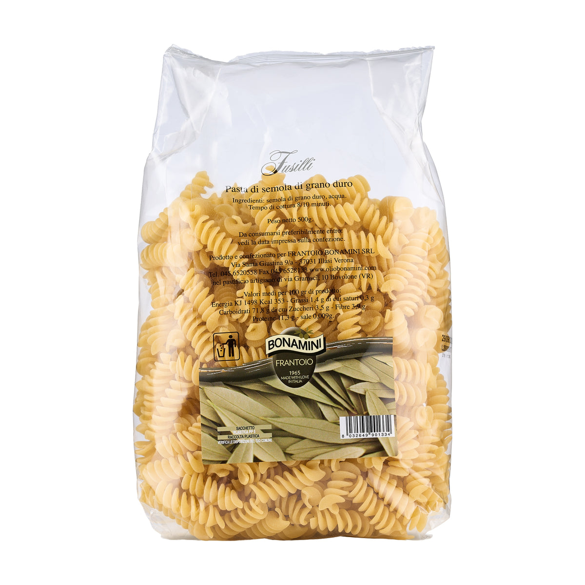 500 gr bag of Frantoio Bonamini Fusilli from Italy.