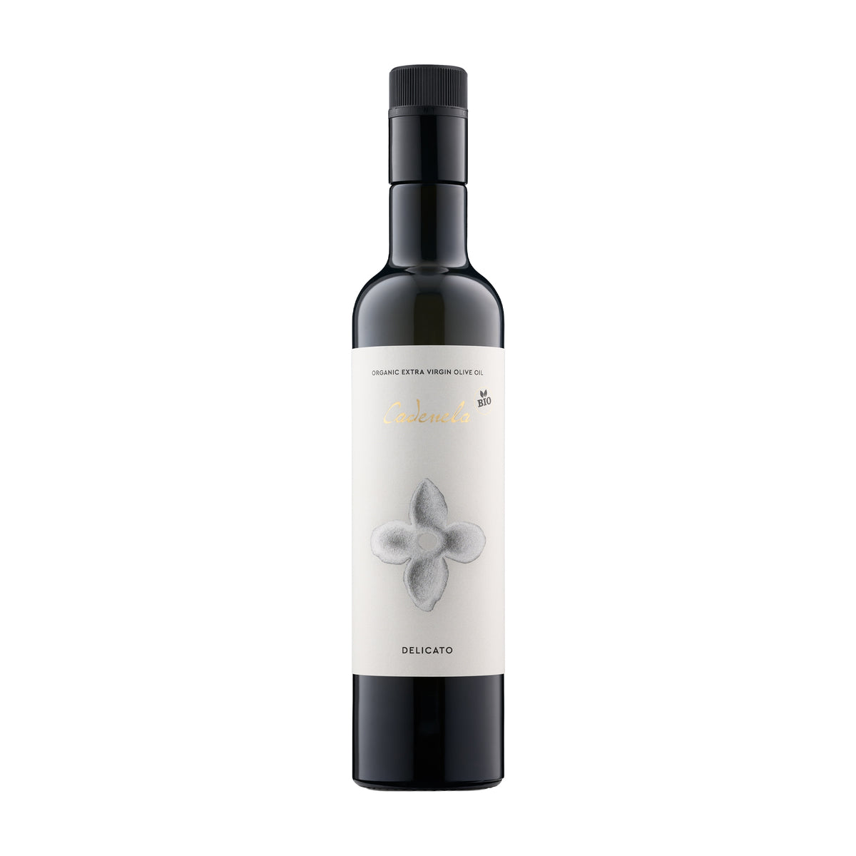 500 ml bottle of Cadenela Delicato Organic extra virgin olive oil.