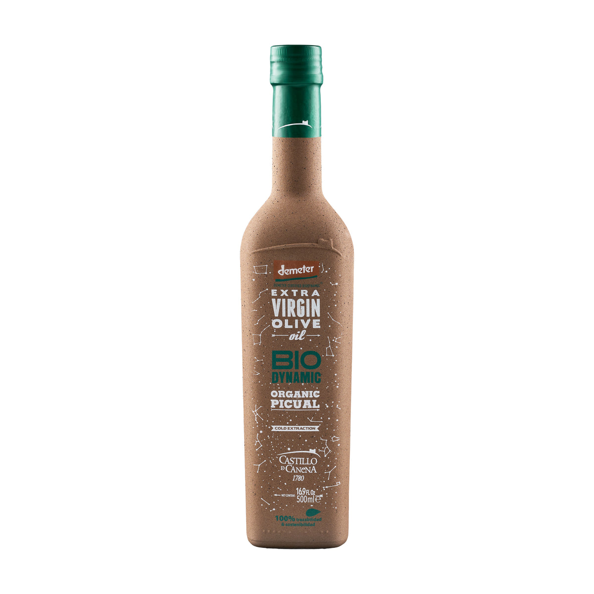 500 ml bottle of Castillo de Canena Biodynamic Picual extra virgin olive oil.