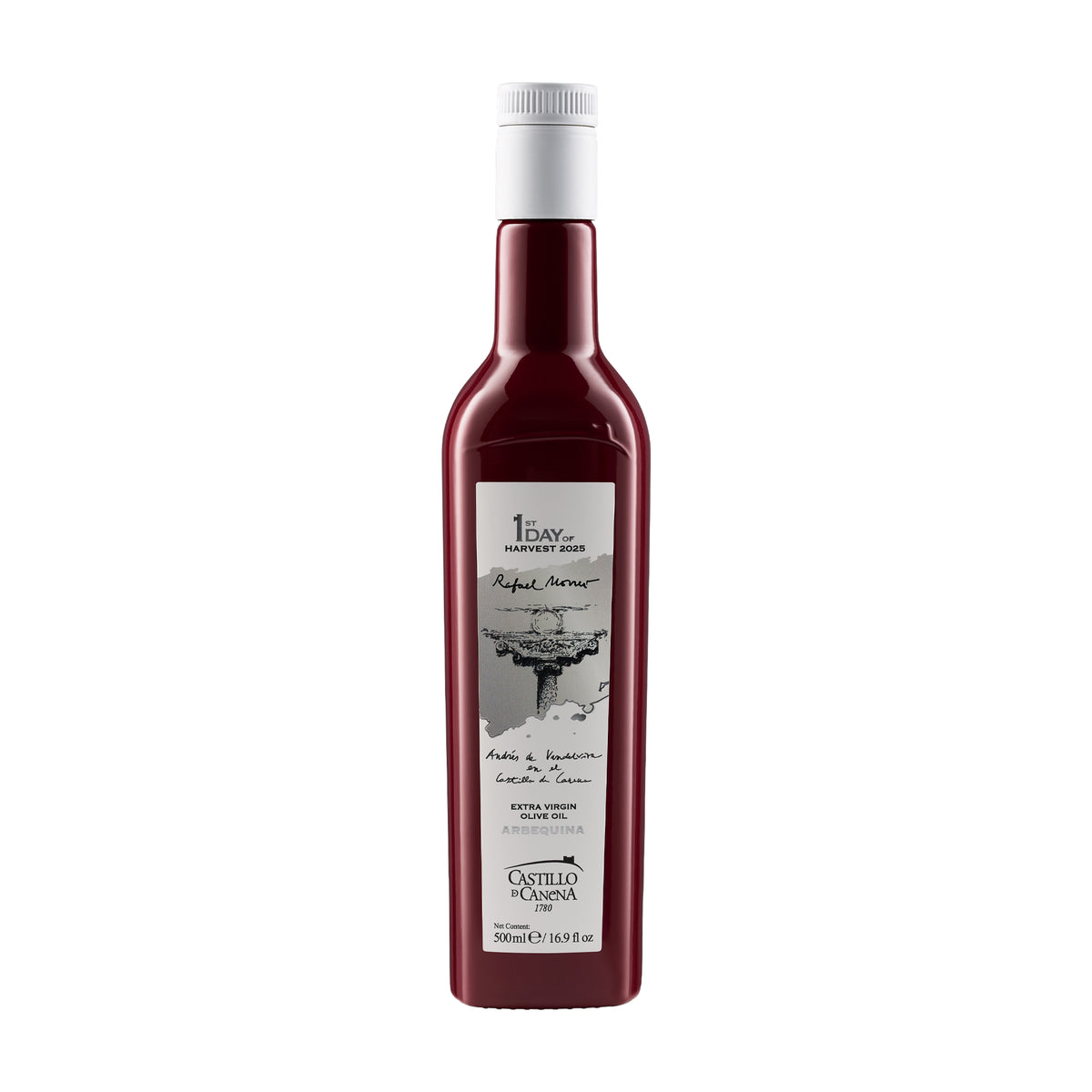 500 ml bottle of Castillo de Canena First Day Harvest Arbequina extra virgin olive oil.