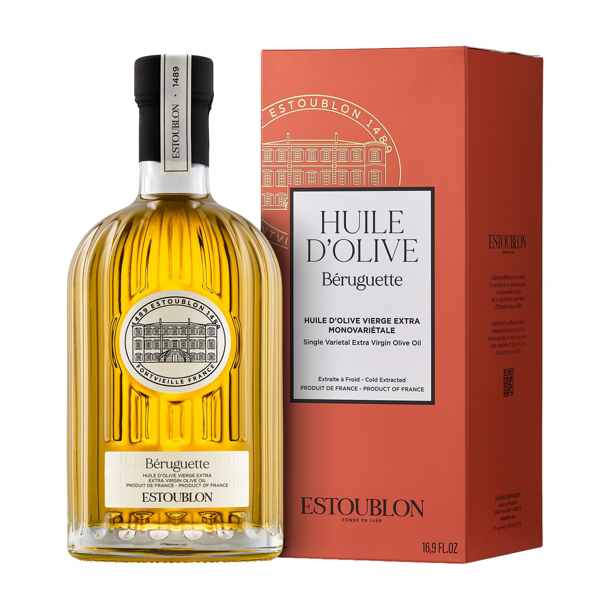 Estoublon Beruguette 500 ml extra virgin olive oil bottle with gift box from Provence, France.