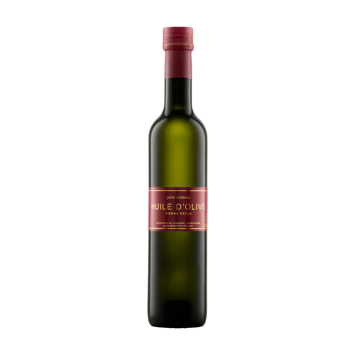 500 ml bottle of Chateau de Montfrin Organic Petit Chateau extra virgin olive oil from France.