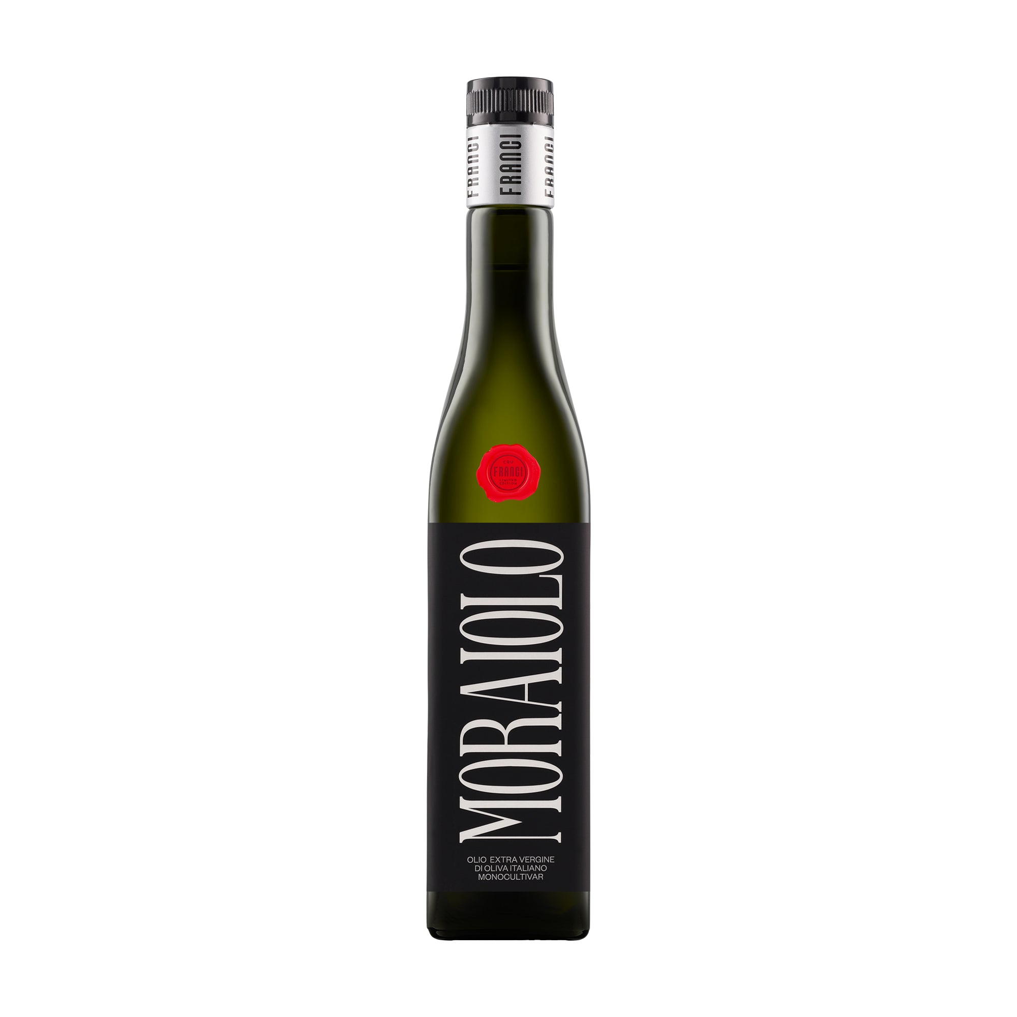 500 ml bottle of Franci Moraiolo extra virgin olive oil from Tuscany, Italy.