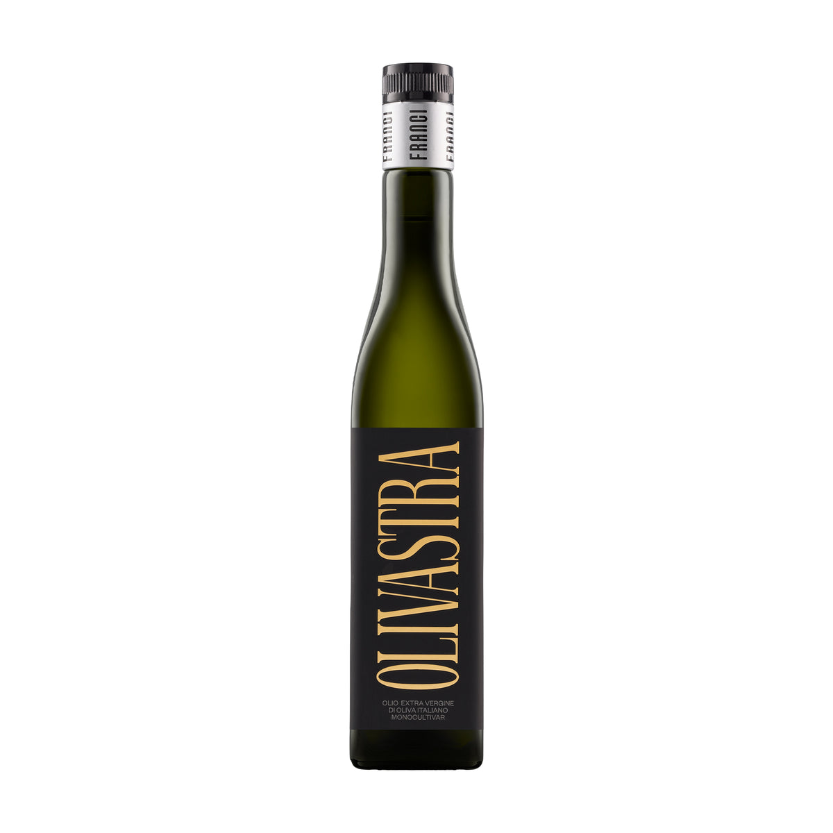 Franci Olivastra Seggianese 500 ml extra virgin olive oil bottle from Tuscany, Italy.