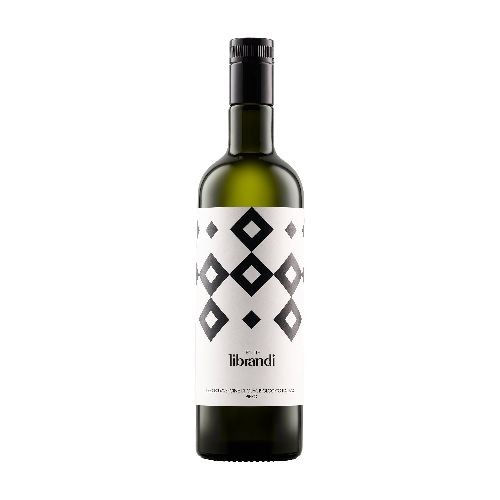 750 ml bottle of Librandi Piepo Organic extra virgin olive oil from Calabria, Italy.
