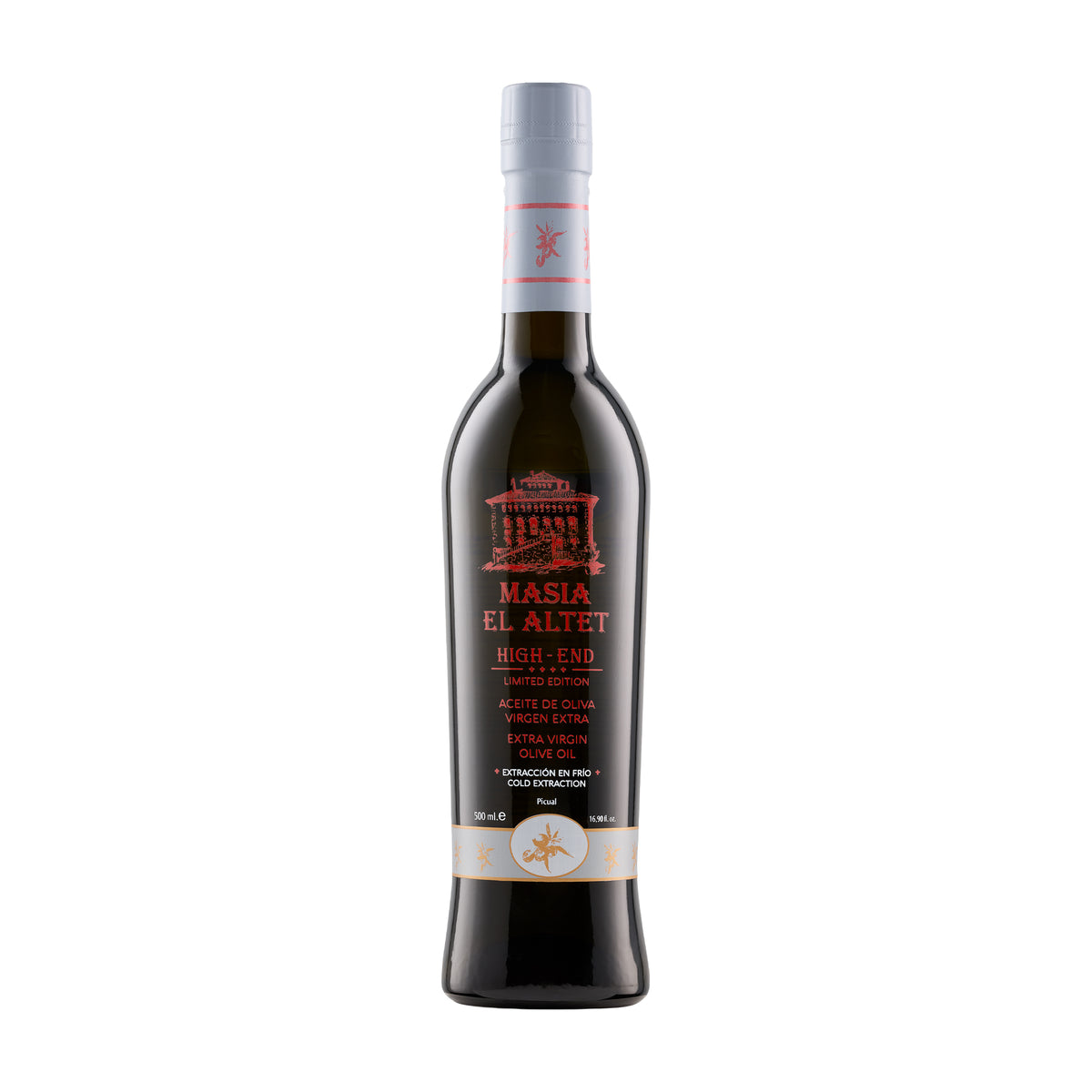 500 ml bottle of Masia el Altet High End extra virgin olive oil from Valencia, Spain.