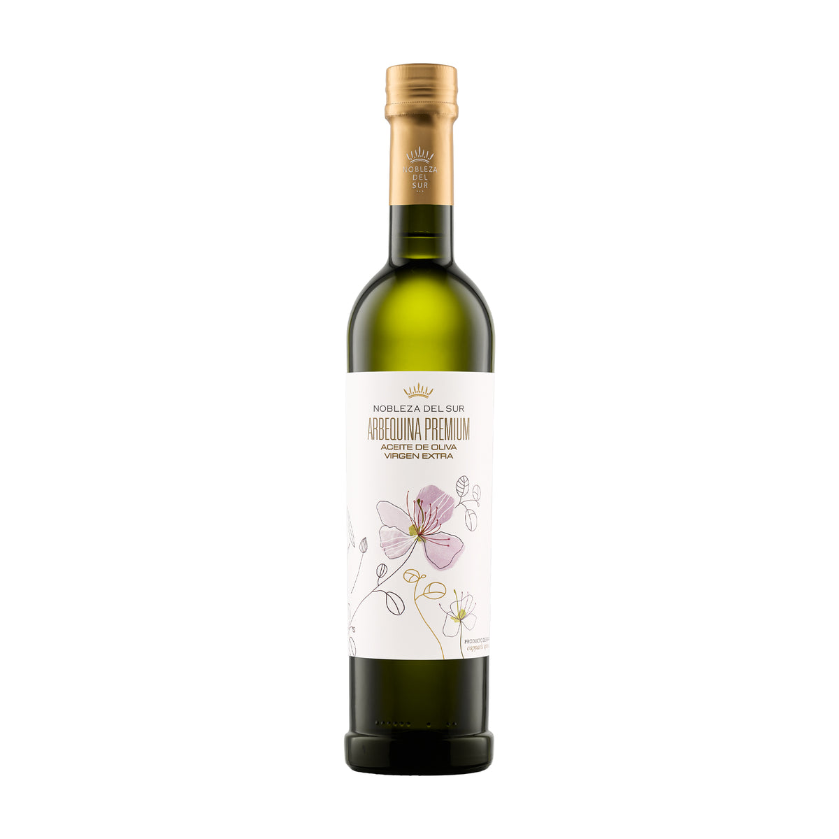 500 ml bottle of Nobleza del Sur Arbequina Premium extra virgin olive oil.