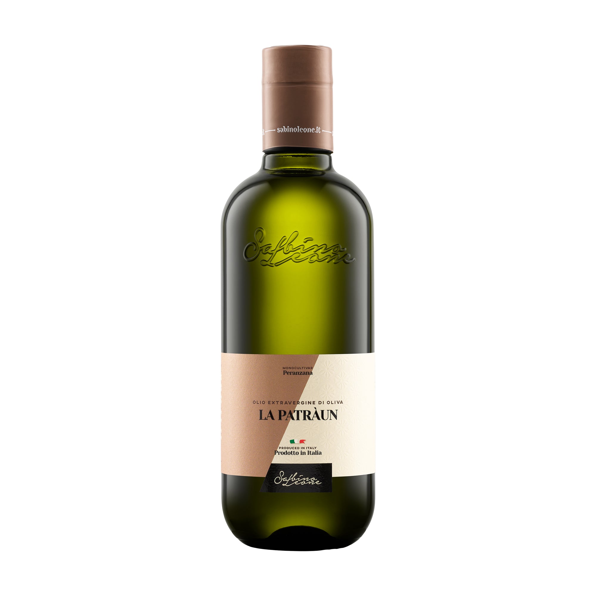 500 ml bottle of Sabino Leone La Patraun extra virgin olive oil.