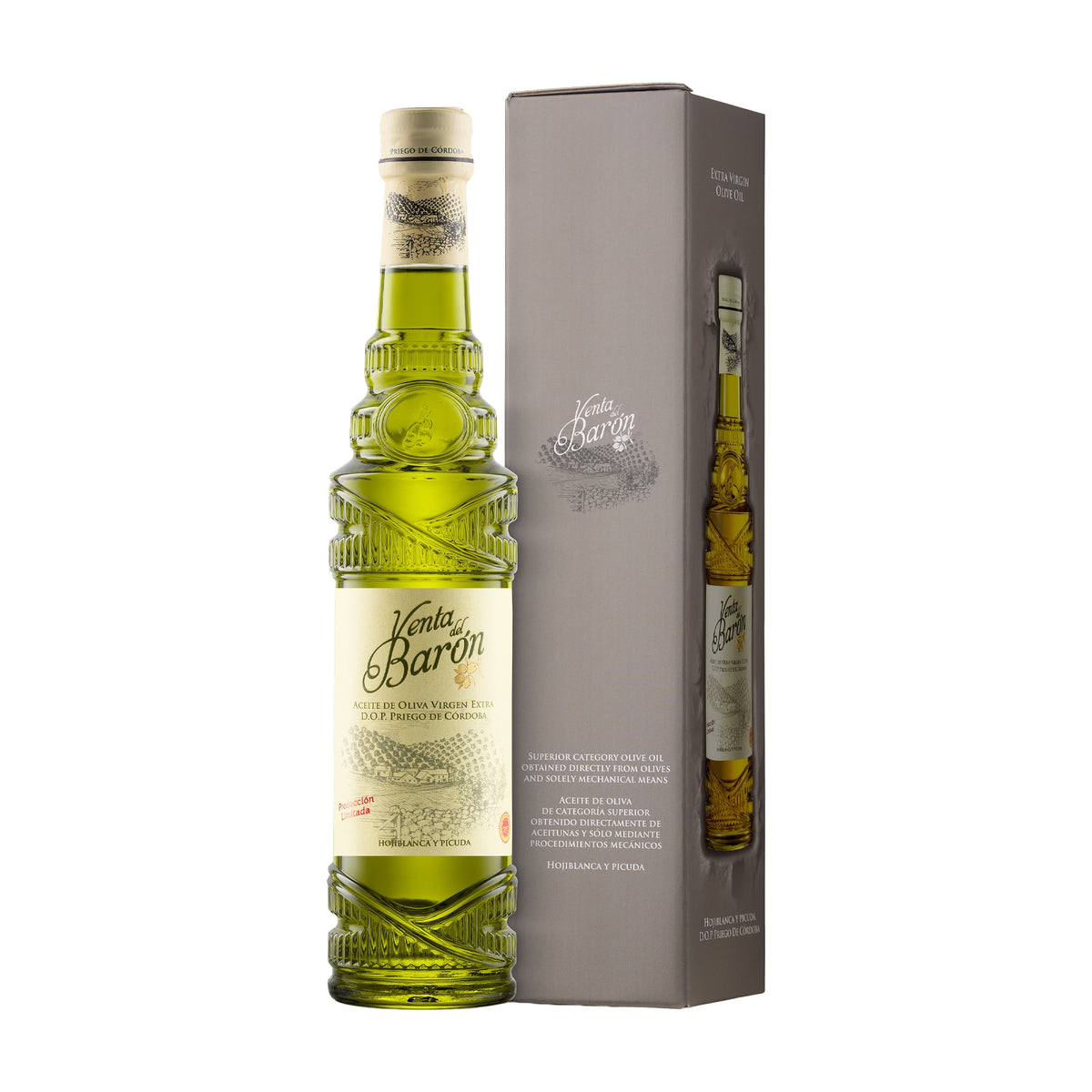 Award-winning Venta del Baron extra virgin olive oil, 500 ml bottle with an elegant gift box.