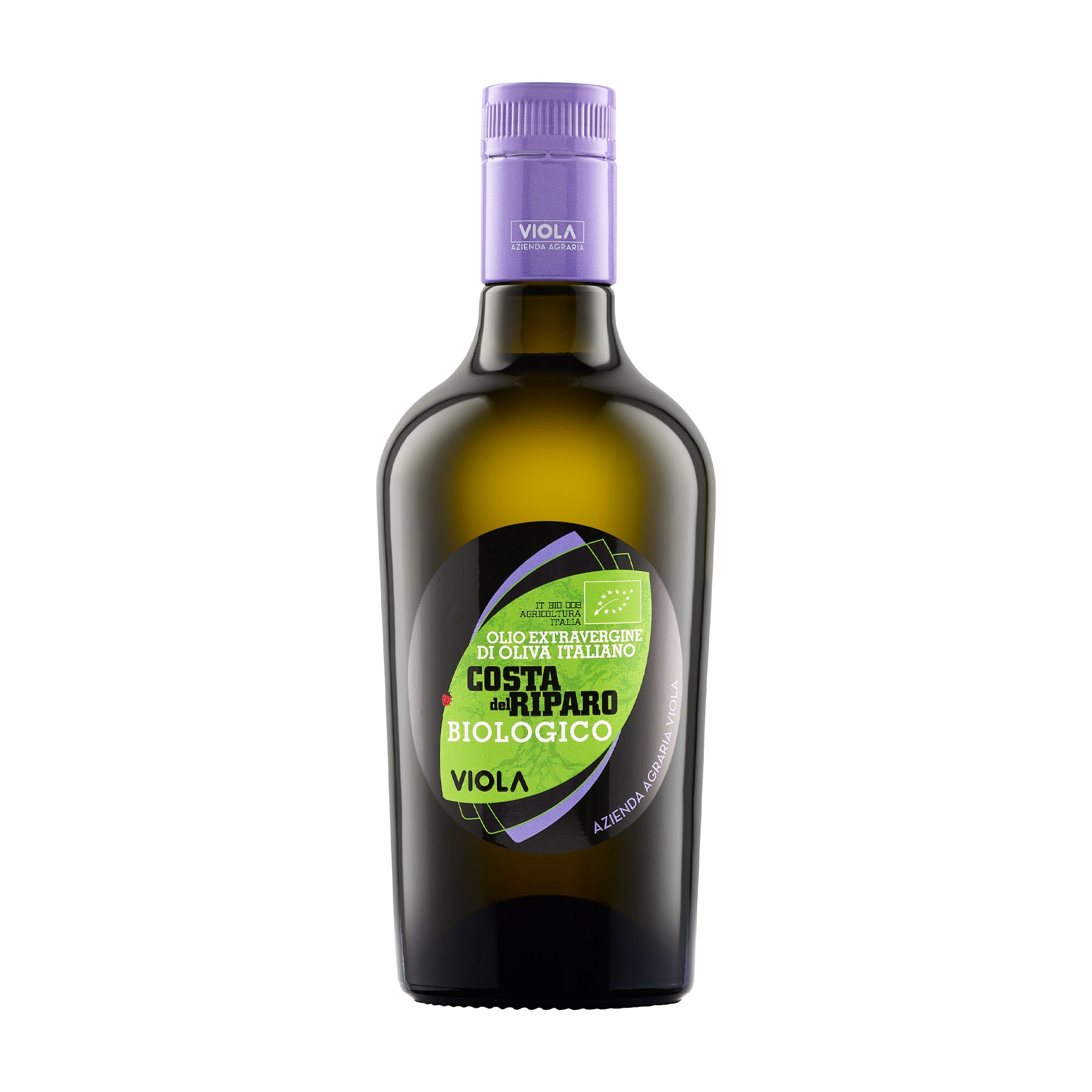 500 ml bottle of Viola Costa del Riparo Organic extra virgin olive oil.
