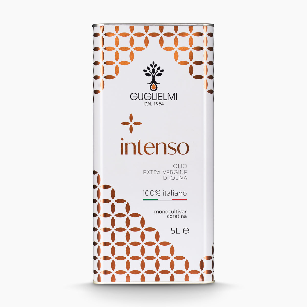 Guglielmi Intenso 5L extra virgin olive oil tin from Puglia, Italy.