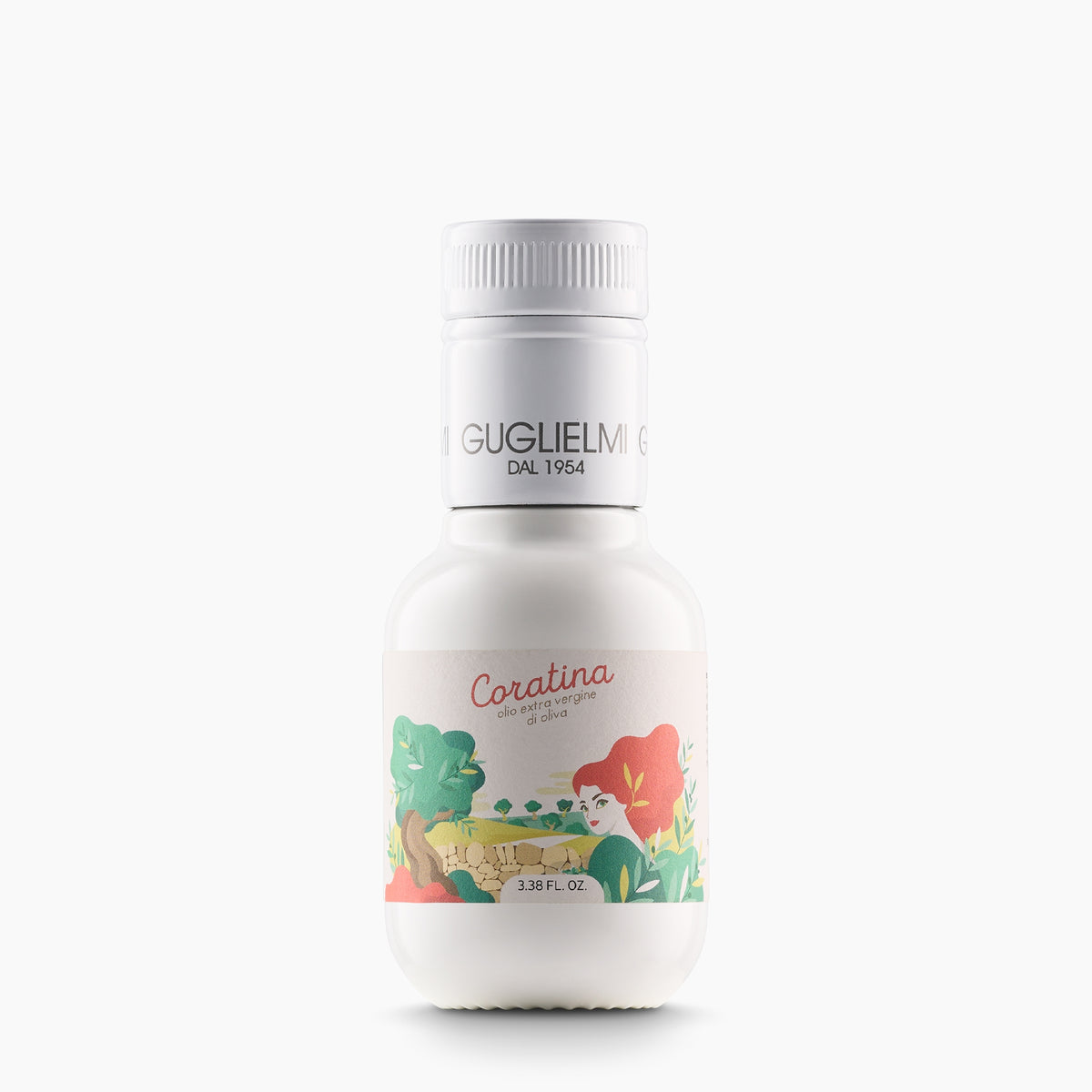 100 ml bottle of Guglielmi Le Monocultivar Coratina extra virgin olive oil.