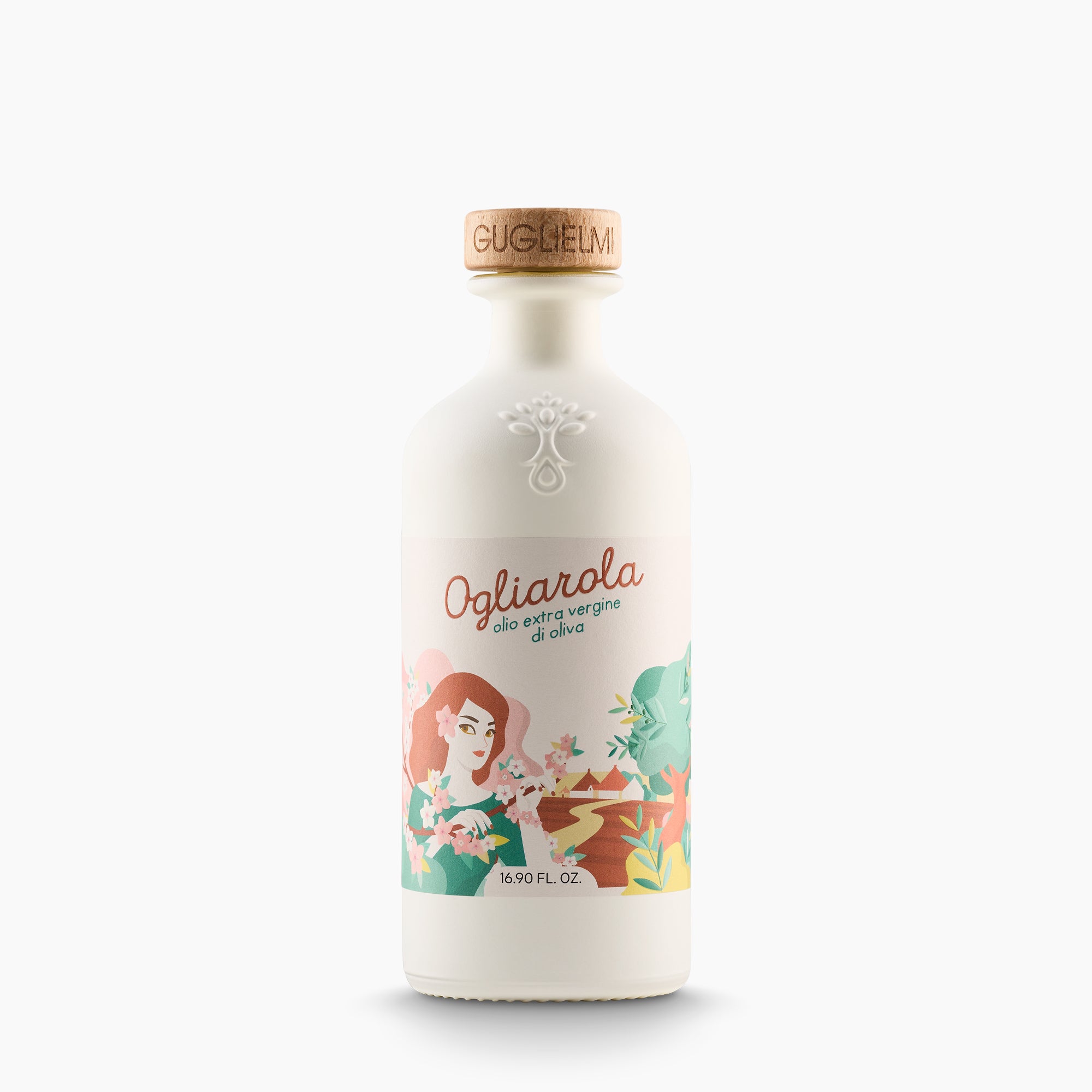 500 ml Guglielmi Le Monocultivar Ogliarola extra virgin olive oil bottle from Puglia, Italy.