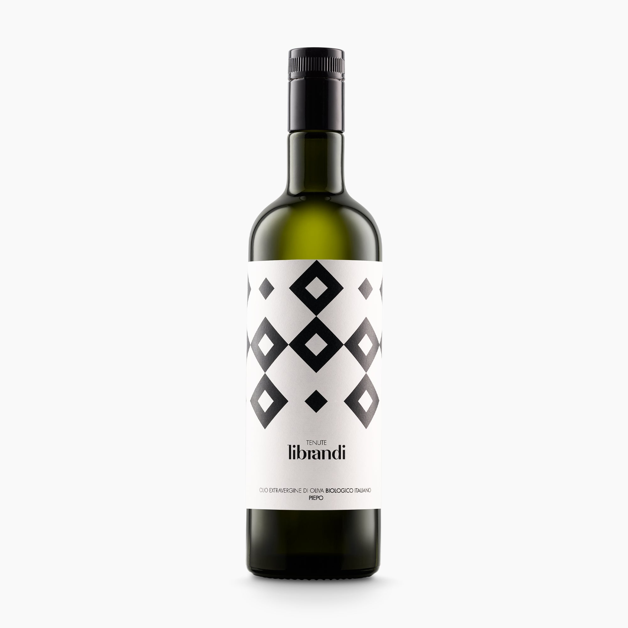 750 ml bottle of Librandi Piepo Organic extra virgin olive oil from Calabria, Italy.